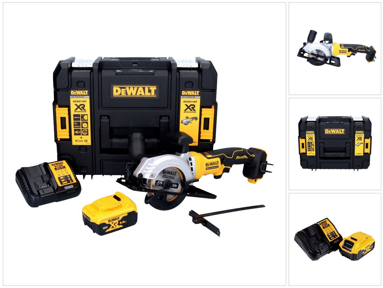 DeWalt Kompakt-Handkreissäge DCS 571 P1 Akku Handkreissäge 18 V 115 mm Brushless + 1x Akku 5,0 Ah