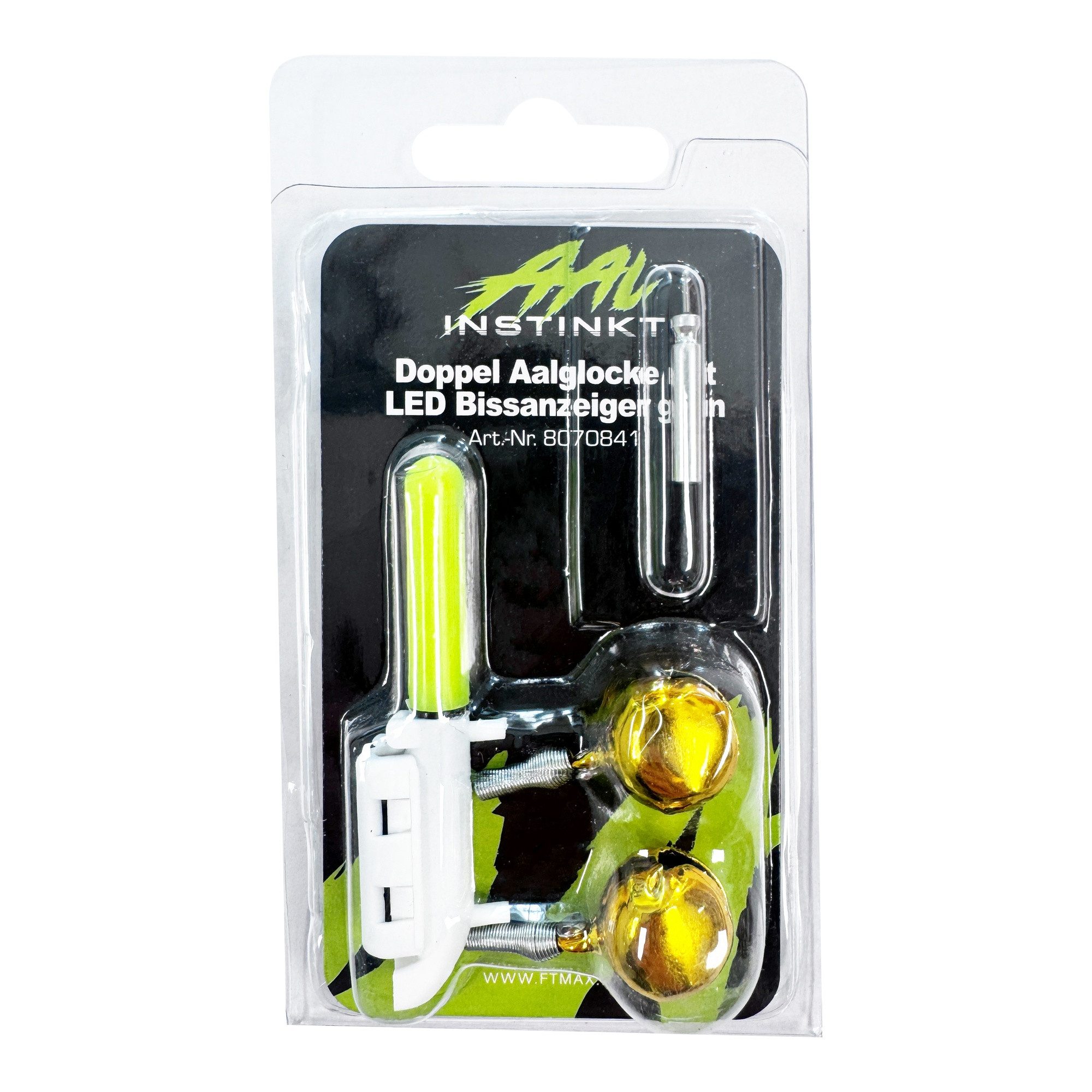 Fishing Tackle Max Aalglocke Doppel Aalglocke mit LED Bissanzeiger grün