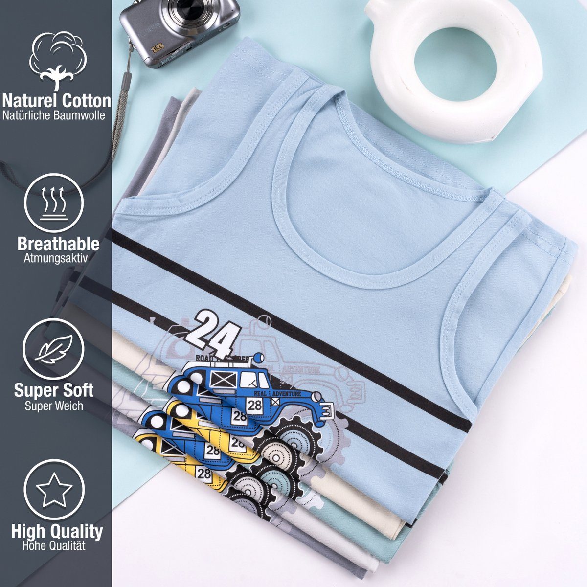 LOREZA Unterhemd 5er Set Jungen Unterhemden - Rallye - Bunt (Spar-Packung, 5-St., 5er Pack) – Bild 3 von 5