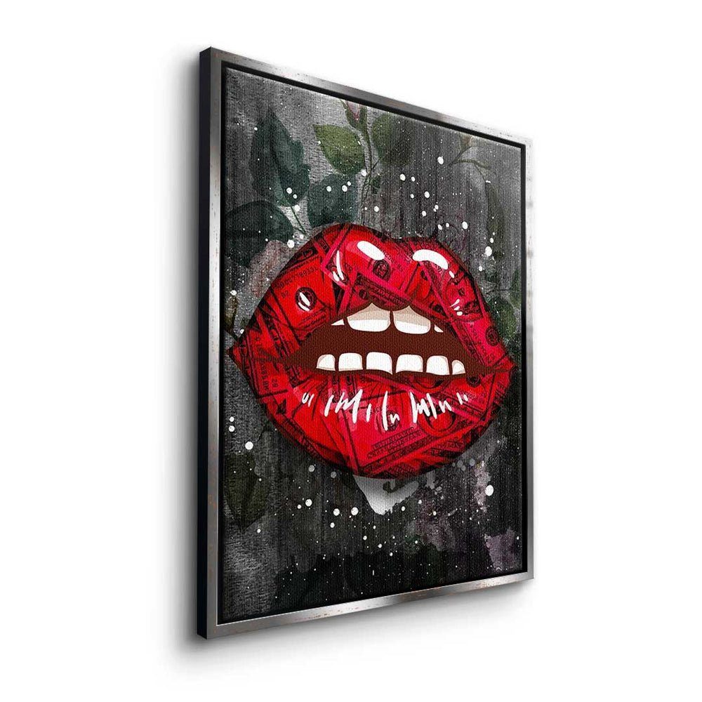 - - Pop Art Premium - DOTCOMCANVAS® Geld Erfolg Kiss Leinwandbild, Modern schwarzer Rahmen Leinwandbild -