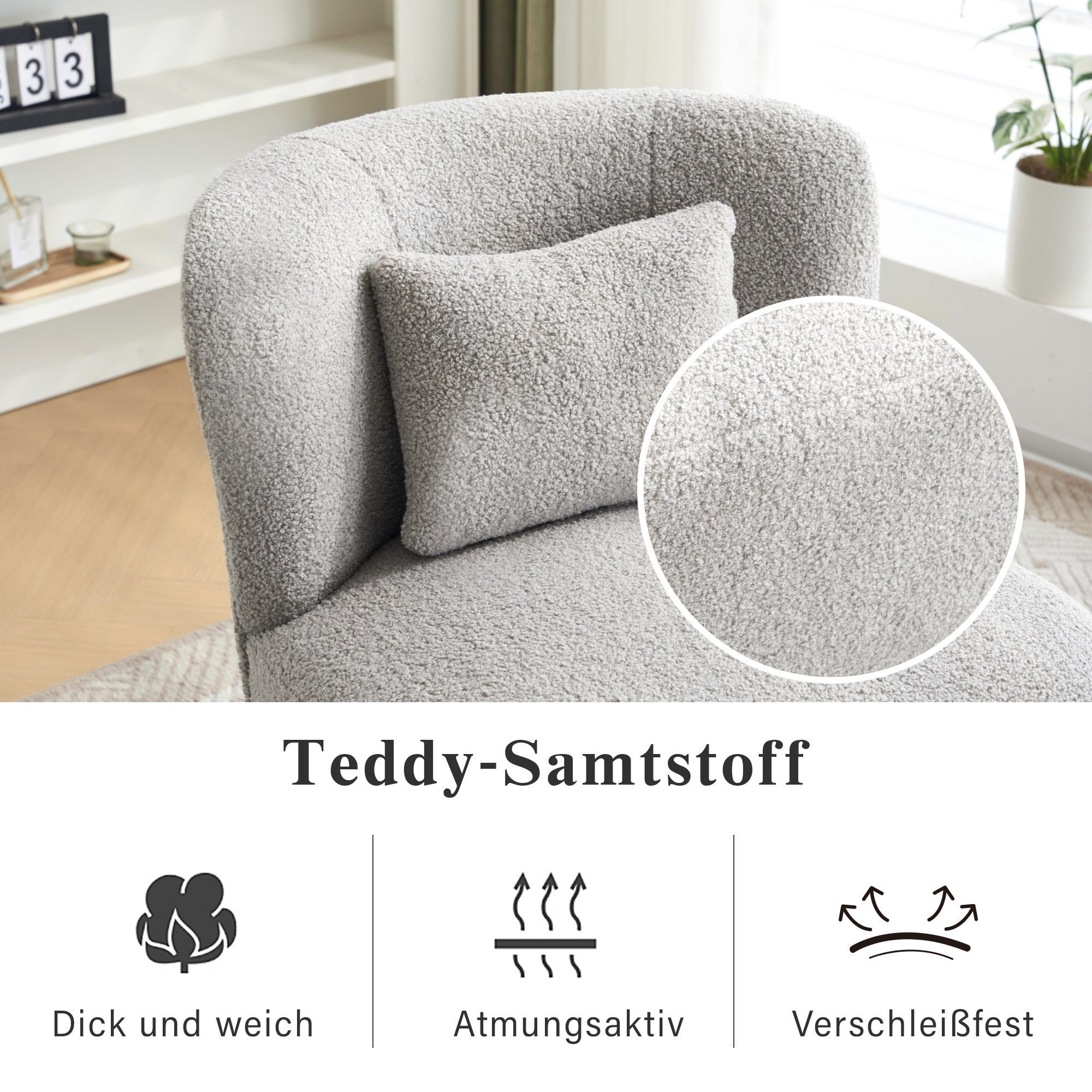 DOTMALL Drehstuhl 360° drehbarer Freizeitstuhl, Teddysamtsessel Einzelsofastuhl
