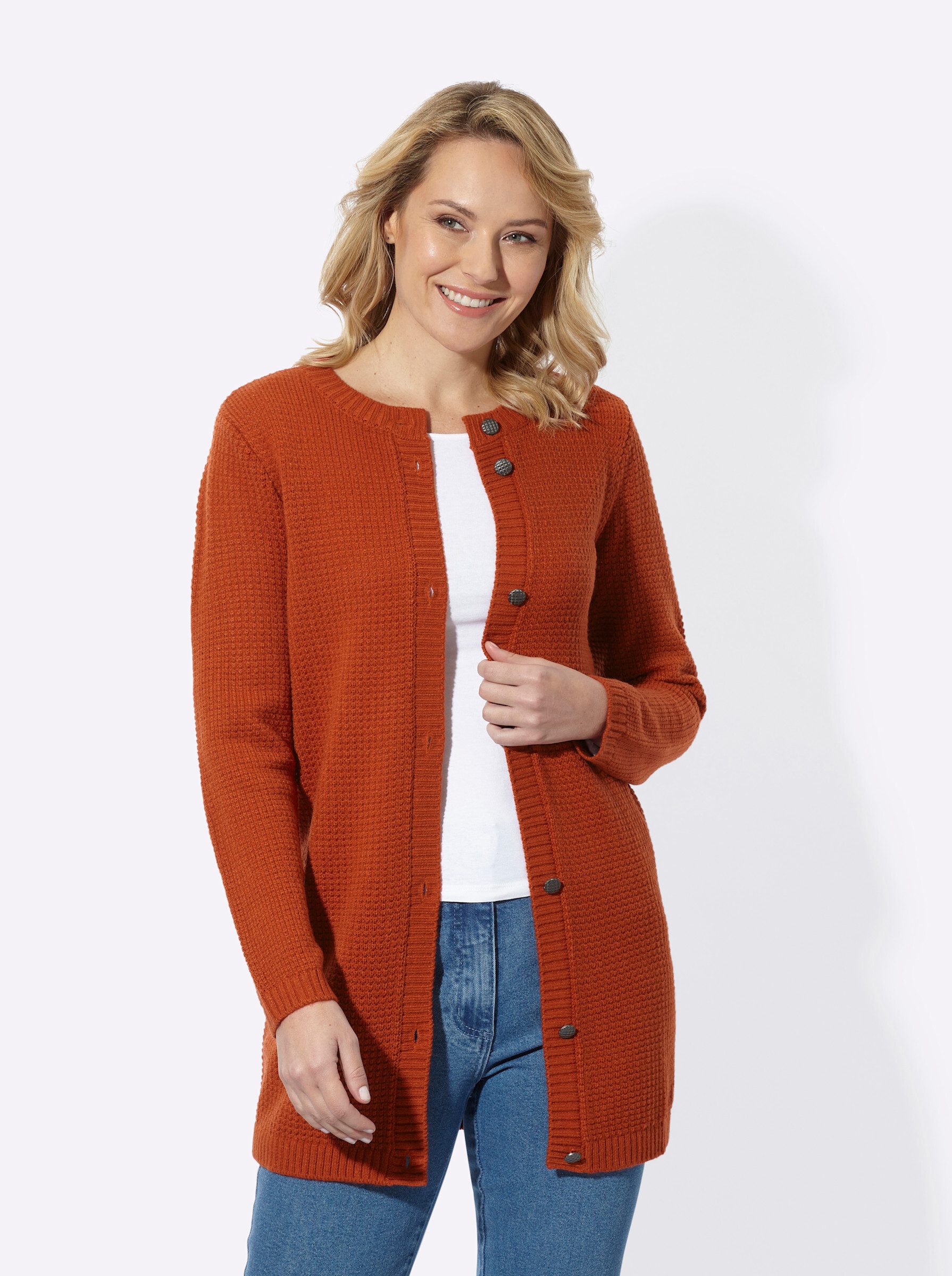 Sieh an! Strickjacke Long-Strickjacke Langarm Strukturstrick