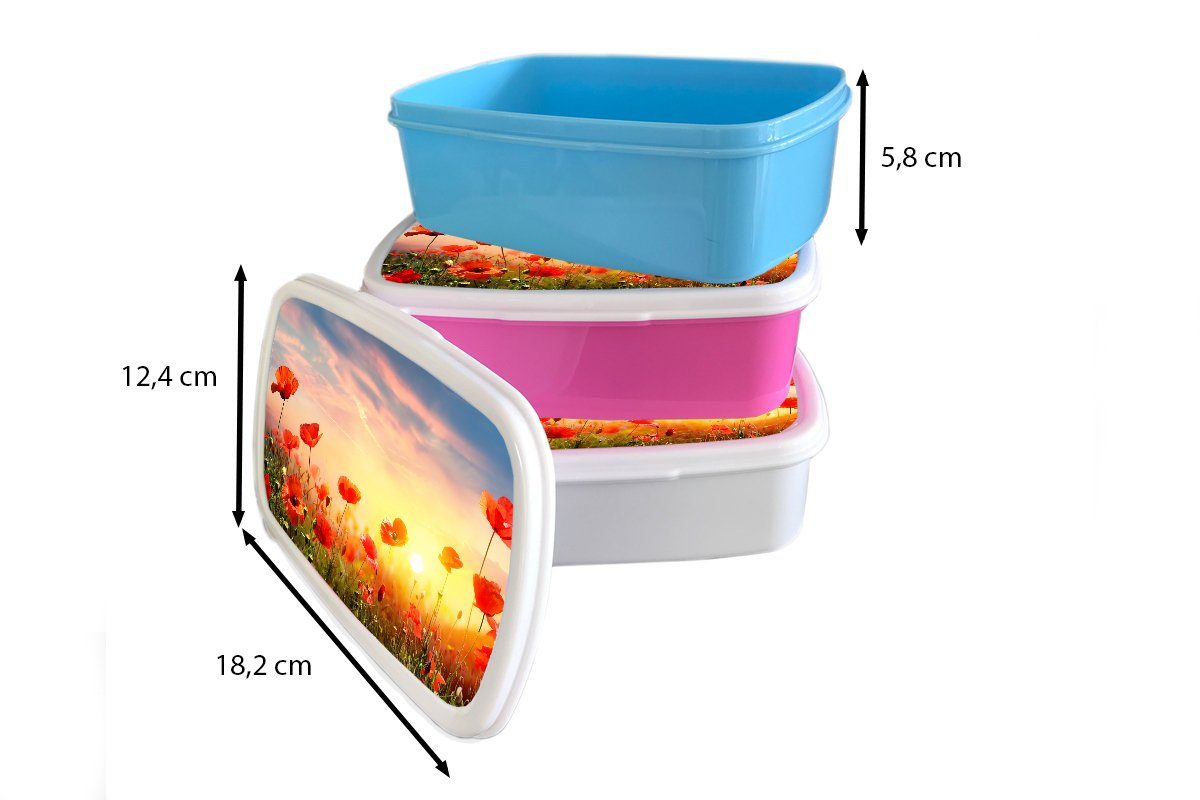 Erwachsene, Kunststoff Lunchbox Snackbox, MuchoWow für rosa Kunststoff, Farben, Brotdose Kinder, - Mädchen, - Brotbox Frühling Mohnblumen (2-tlg),