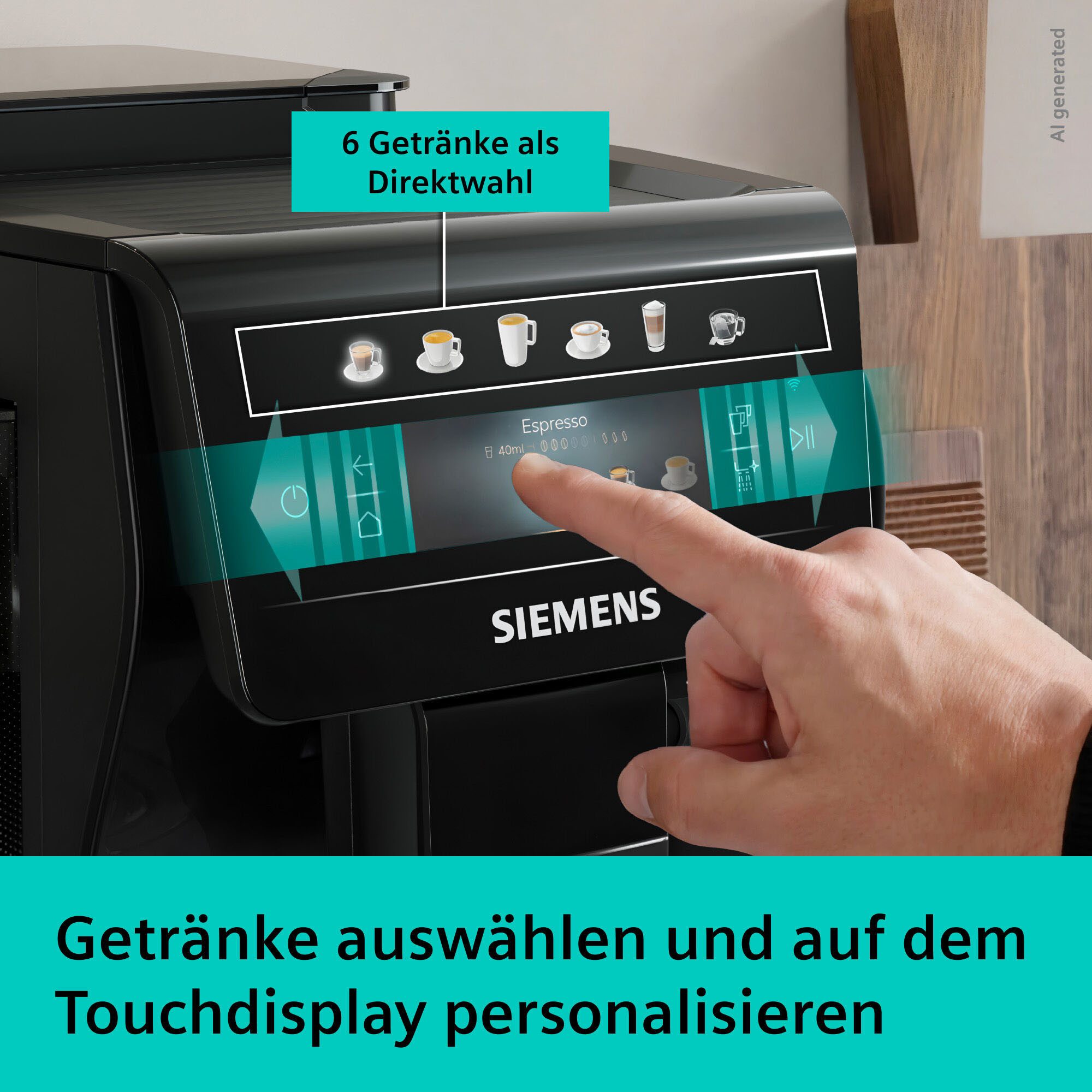 SIEMENS Kaffeevollautomat EQ600 TP601E09, 6 Getränke, XL-Getränke, bis zu 480ml, Kannenfunktion, Doppeltassenfunktion,Keramikmahlwerk, entnehmbare Brüheinheit, Schwarz