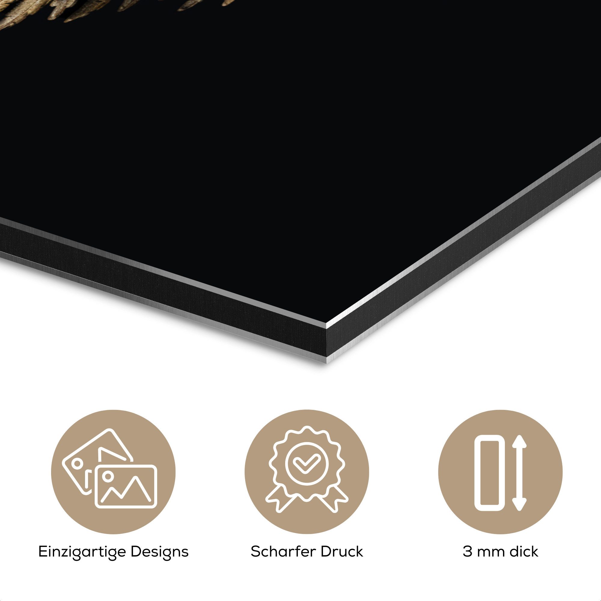 MuchoWow Metallbild Flügel - Engel - Gold - Schwarz - Abstrakt, Inkl. Aufhängung, Alu-Dibond-Druck, Wandbild aus Metall, Aluminium deko, 20x20 cm – Bild 3 von 5