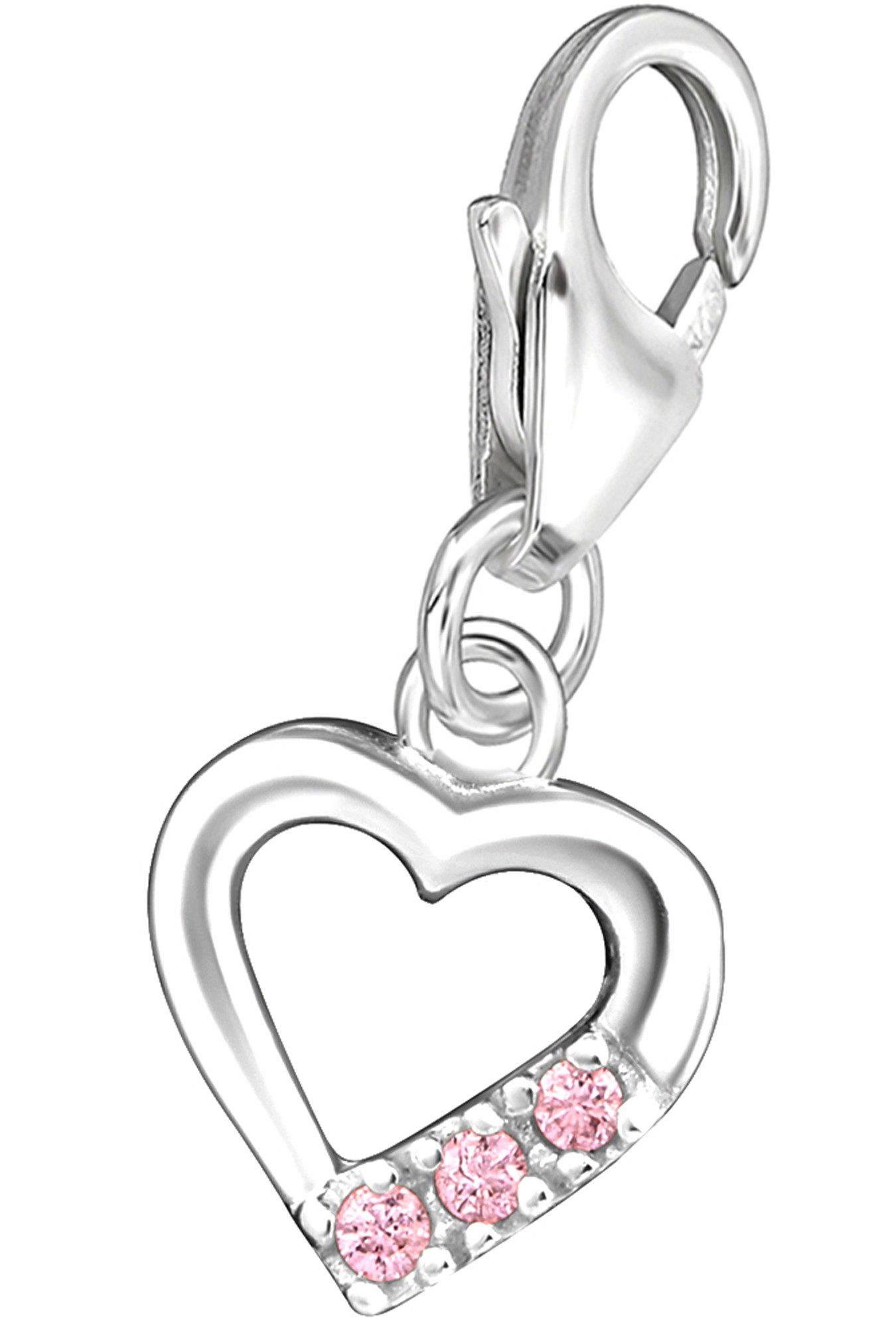 Limana Charm Herz rosa Zirkonia Anhänger 925 Silber Karabiner für Armband Kette Damen
