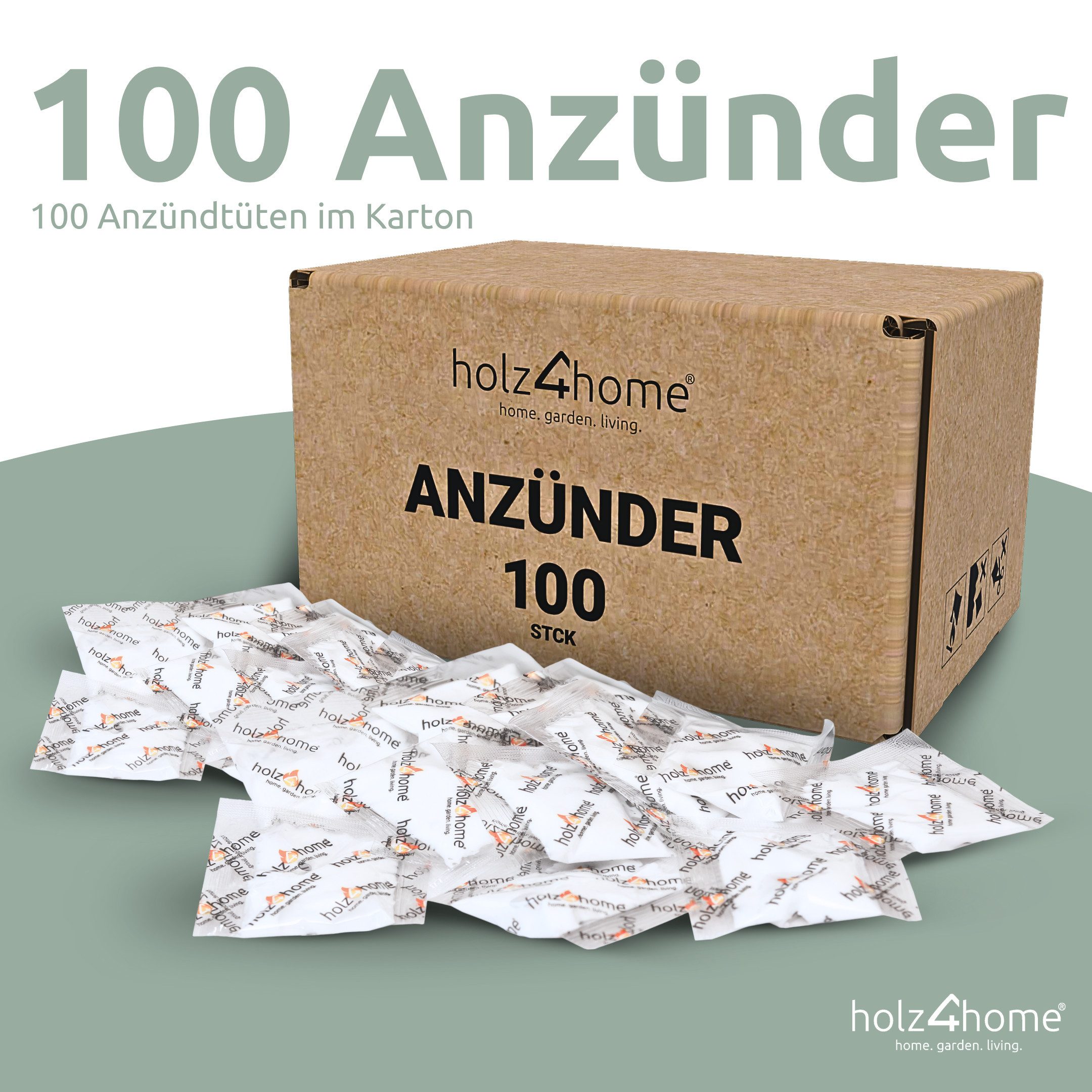 holz4home® Grillanzünder Anzündtüten Kaminanzünder I Anzünder Ofenanzünder Zündtüten Kamin, (100-St), Lange Brennbar & Wasserdicht