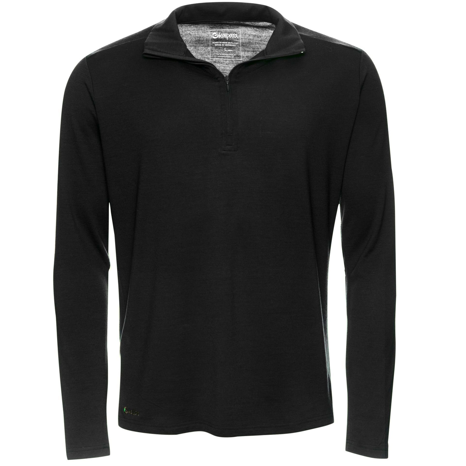 Kaipara - Merino Sportswear Langarmshirt Merino Zip-Neck Herren Regular 200 (1-tlg) aus reiner Merinowolle Made in Germany Schwarz