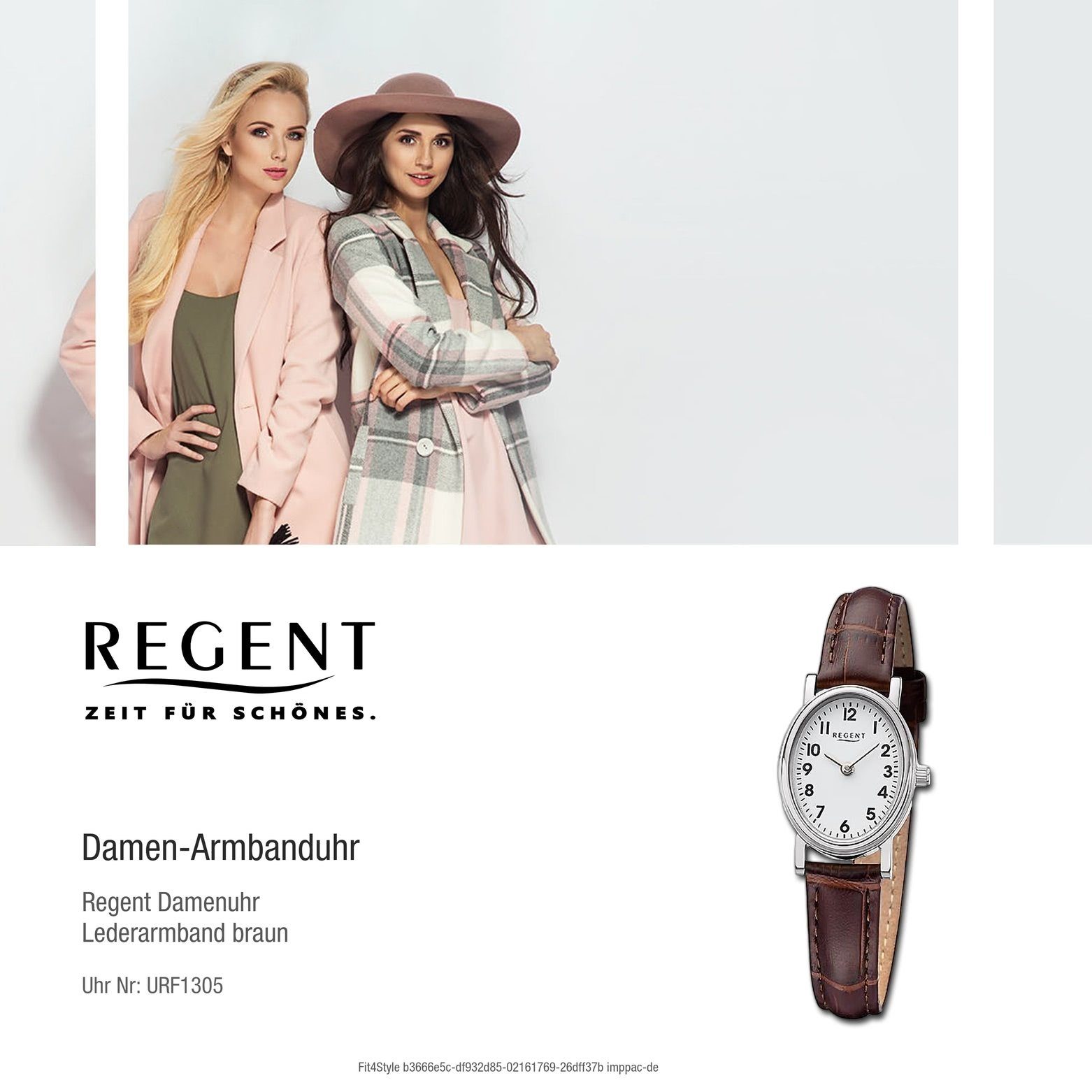 extra 28x32mm), Damen Regent Regent Quarzuhr Damen (ca. rund, Lederarmband Armbanduhr groß Armbanduhr Analog,