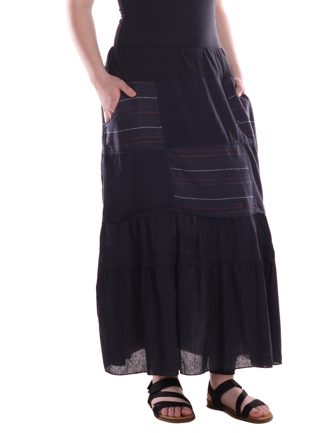 Maxirock Damen Lagenrock Baumwolle Casual elastischer Bund mit Taschen