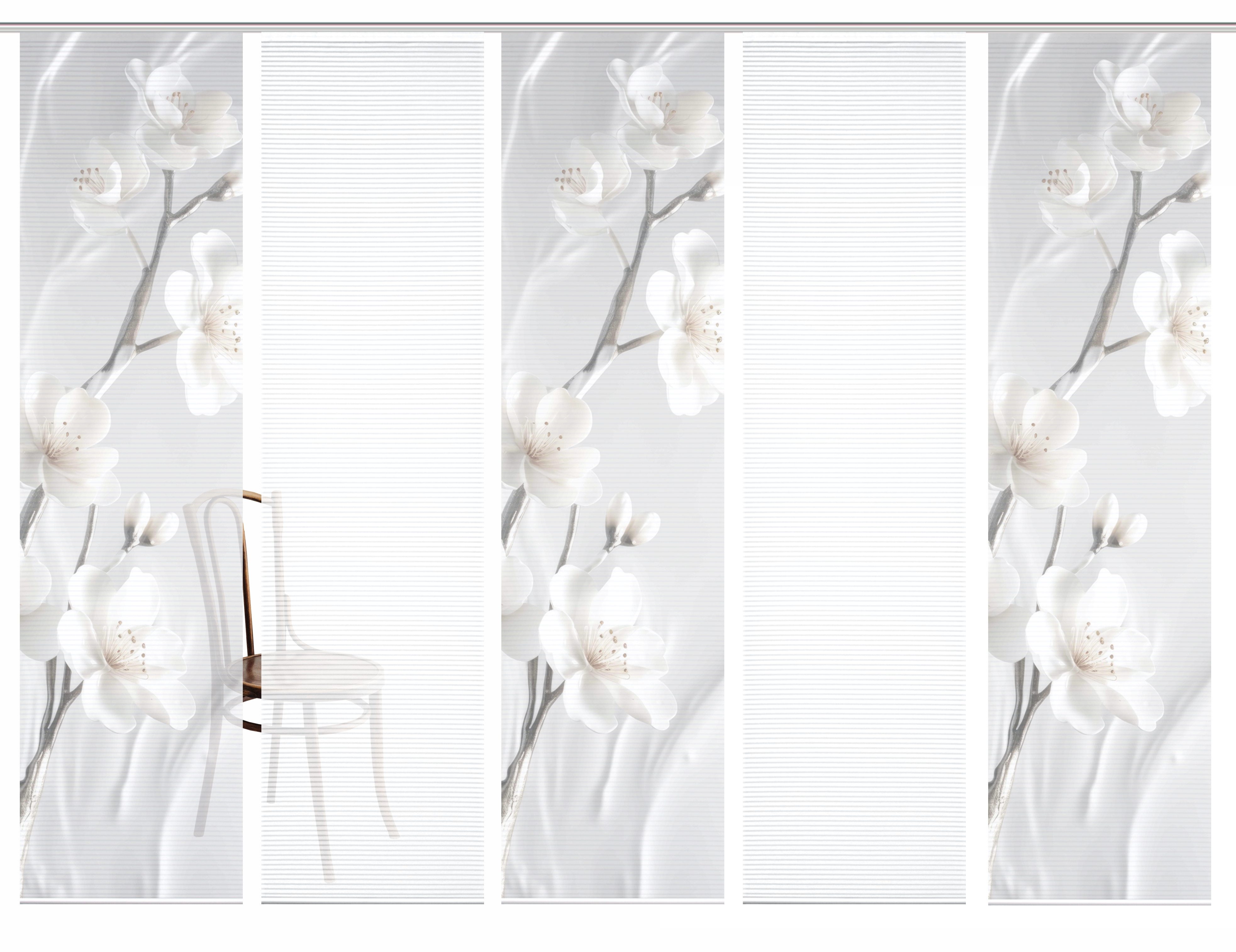 HOME in green Schiebegardine LAIRA (5 St), Paneelwagen, halbtransparent, SET DIGITALDRUCK,BAMBUSOPTIK RECYCELT