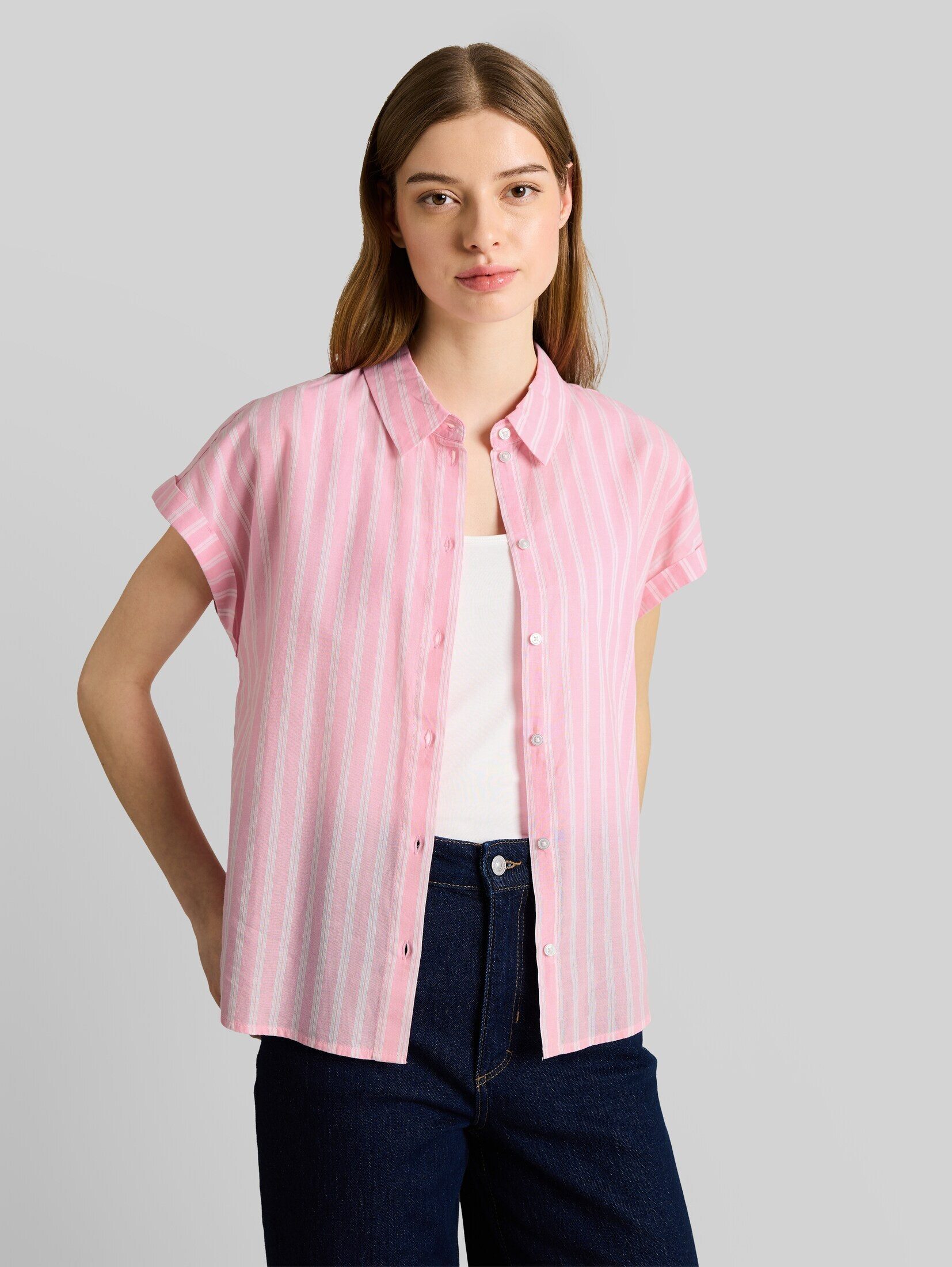 TOM TAILOR Denim Kurzarmbluse Blusen & Shirts Bluse mit Streifenmuster
