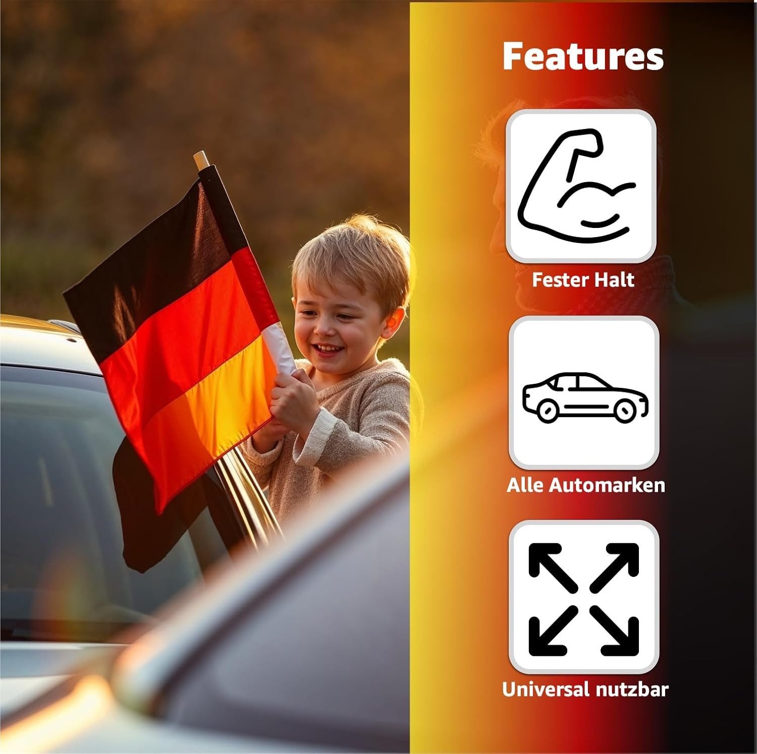 Dekotalent® Fahne 4er Autofahnen Autoflagge Deutschland Auto Fahne Fanartikel Fußball EM (Packung, 4-St., 4 Autofahnen), Eine stabile Kunststoffstange und ein Clip