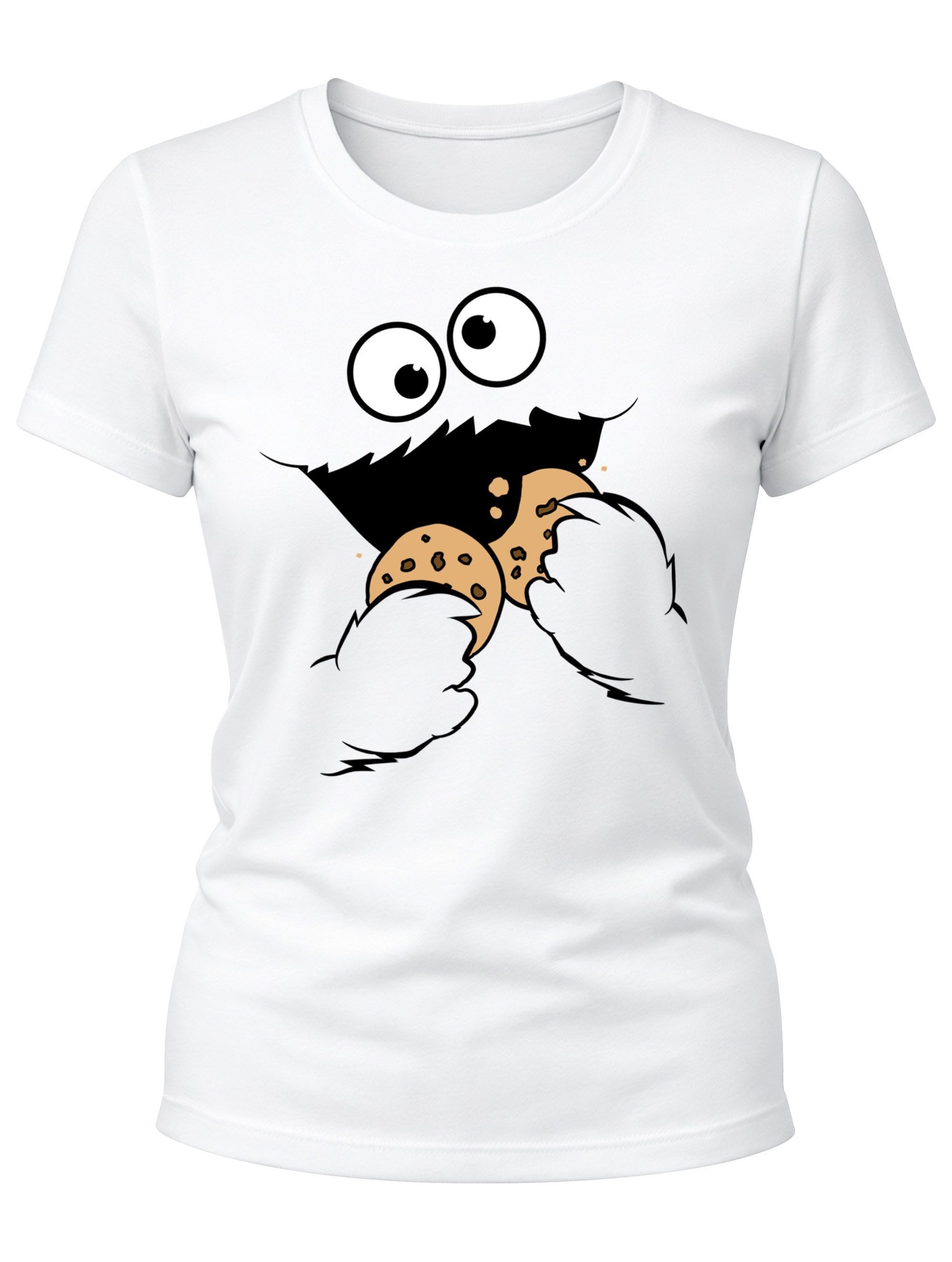 MoonWorks Print-Shirt Damen T-Shirt Krümelmonster Cookie Monster Fasching Karneval Kostüm mit Print