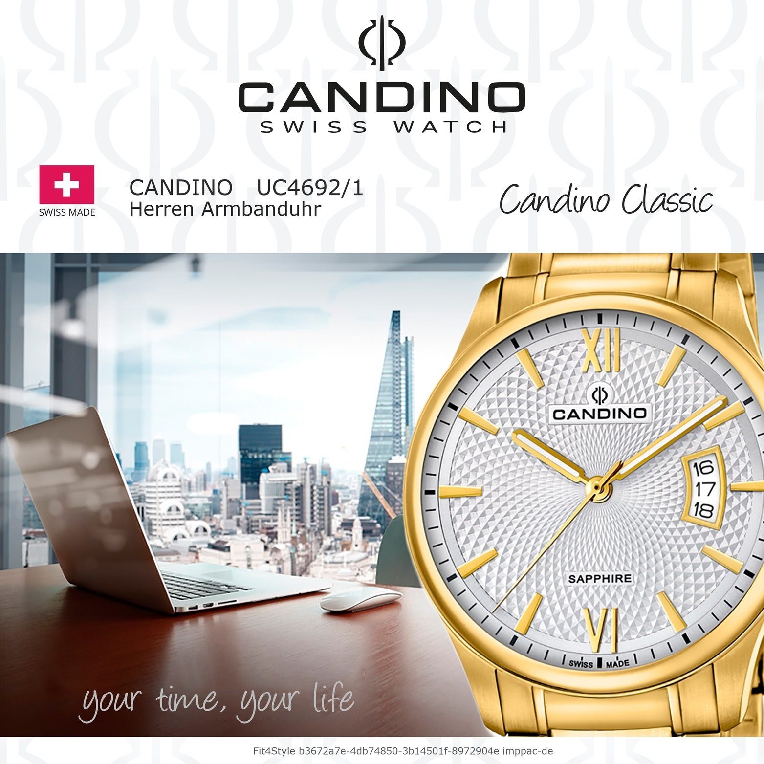 Candino Quarzuhr Candino Gehäuse, Classic Elega Uhr, (ca. rundes Herren 43mm), mit groß Edelstahl Edelstahlarmband, Herrenuhr