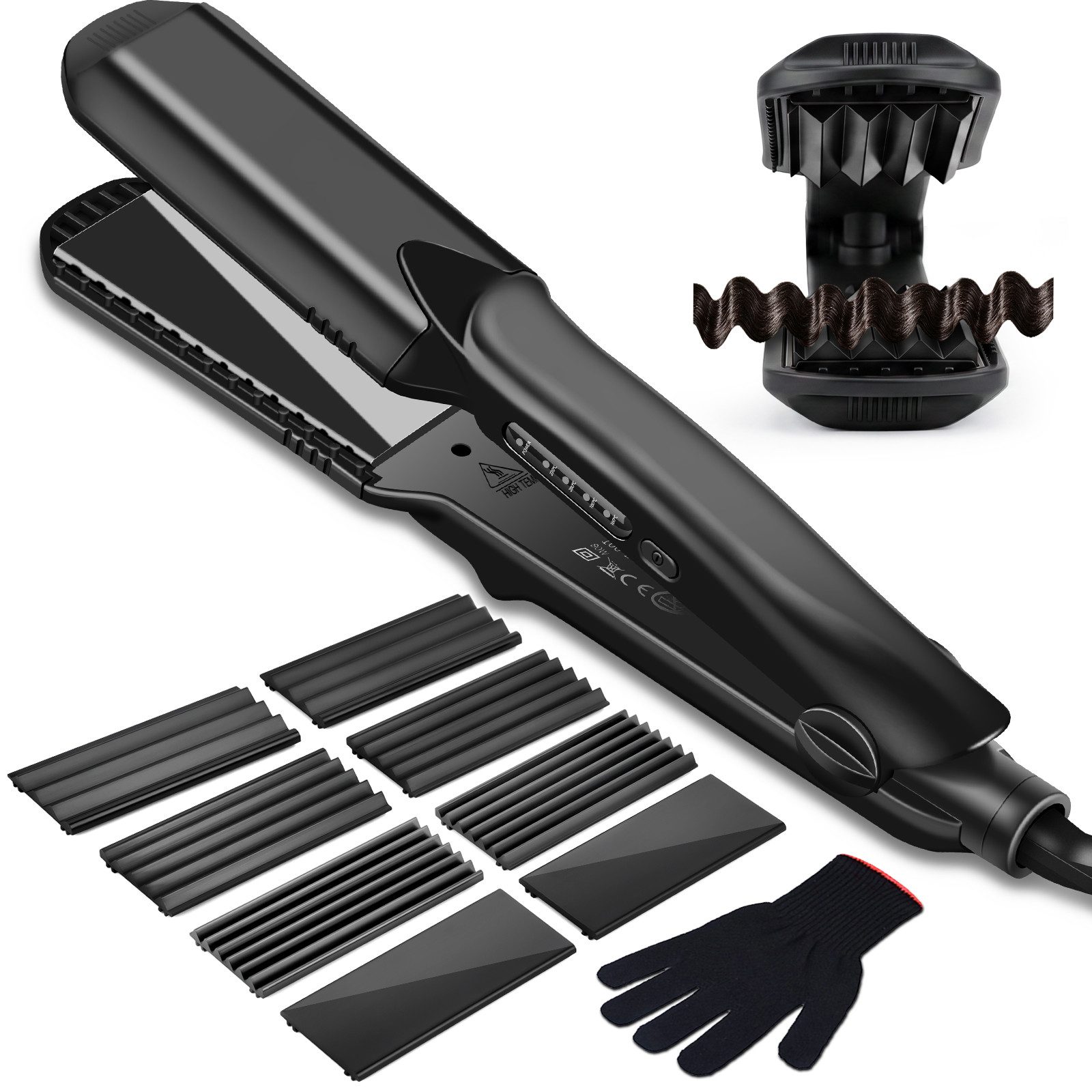 CkeyiN Pro Welleneisen Glätteisen Kreppeisen, 4-in-1-Haarglätter,Kreppeisen für Haare Keramik-Turmalin-Beschichtung, Austauschbaren Platten, 30 Sekunden Aufwärmen