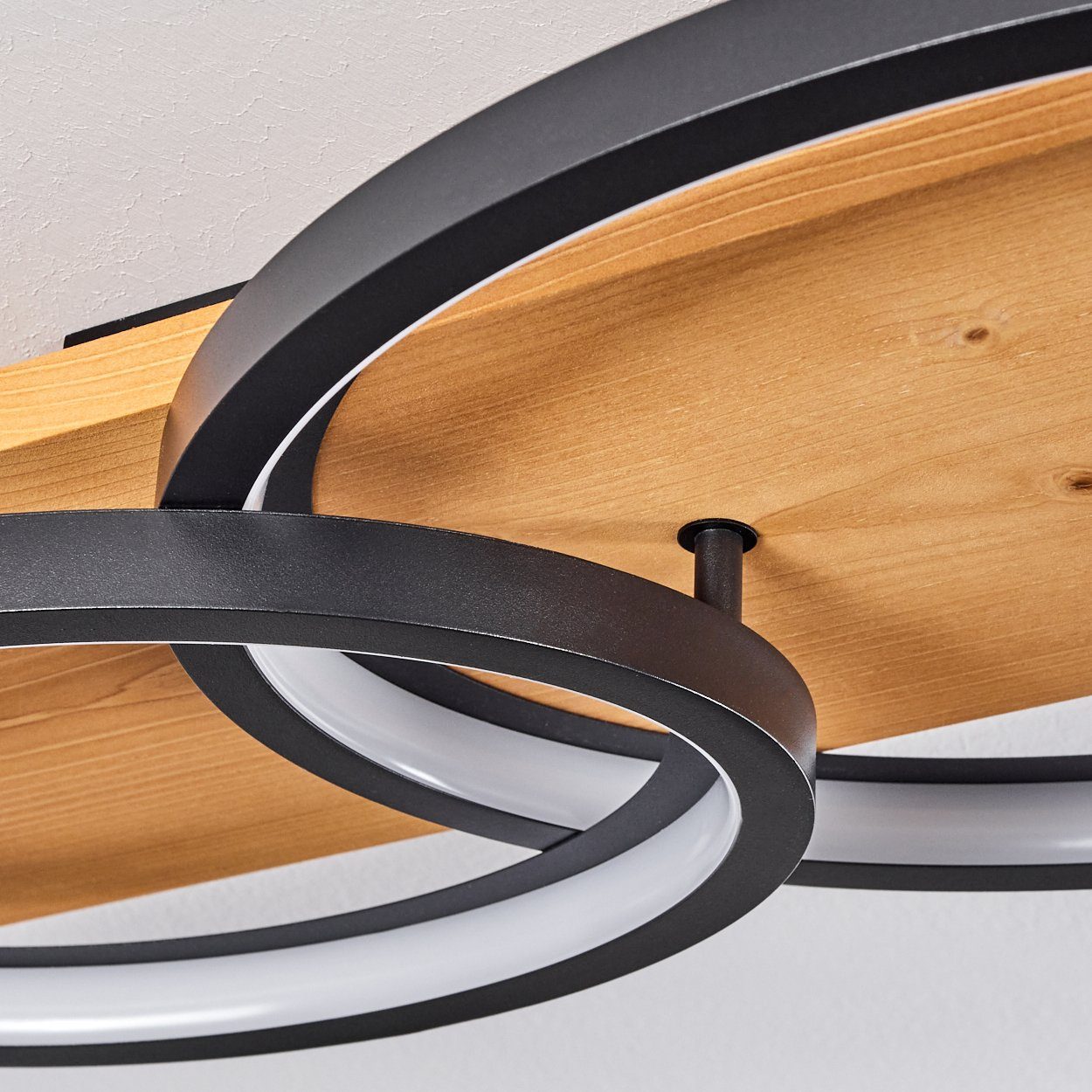 hofstein Deckenleuchte »Palermo« Deckenlampe aus Metall/Holz/Kunststoff in Natur/Schwarz, 3000 Kelvin, 97cm, dimmbar über Lichtschalter, 4700 Lumen, 1xLED 40 Watt