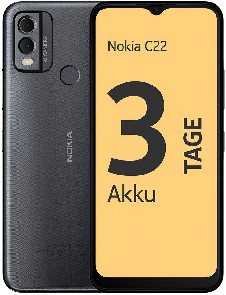 Nokia C22, 2+64GB Smartphone (16,56 cm/6,52 Zoll, 64 GB Speicherplatz, 13 MP  Kamera), Hauptkamera: 13-MP + 2-MP und Frontkamera: 8 MP