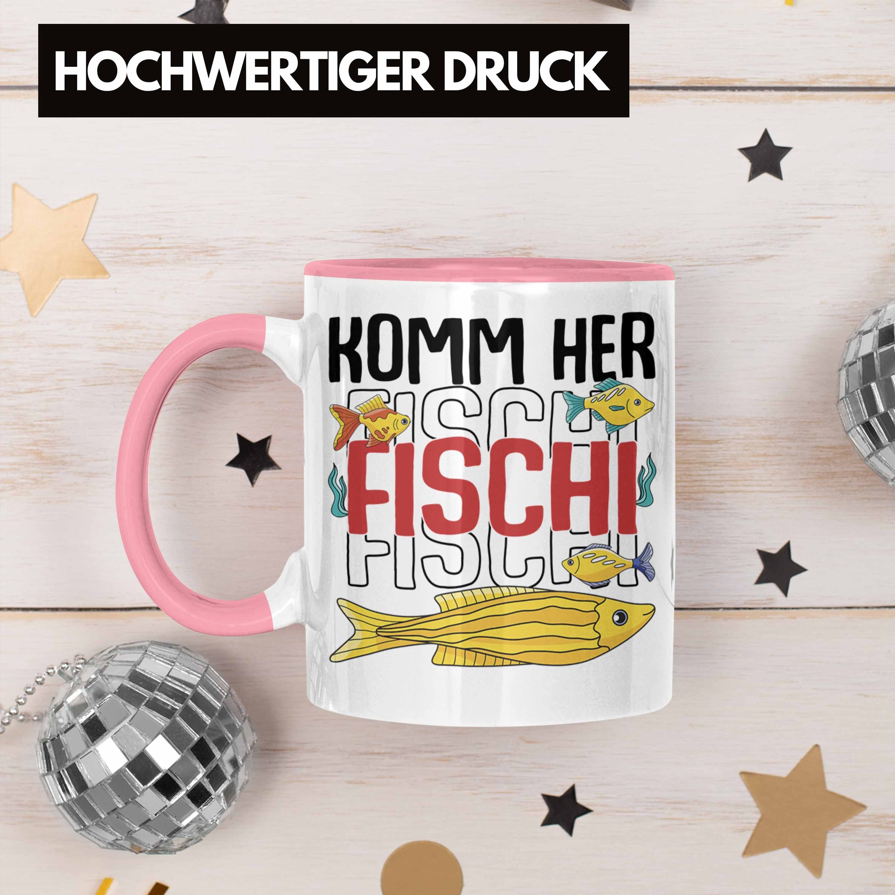 Trendation Tasse Trendation - Angeln Kaffeetasse zum Tasse Fischi Hobbyangler Angler Fischer Angeln Rosa Herr Geschenk Zubehör Komm Geboren