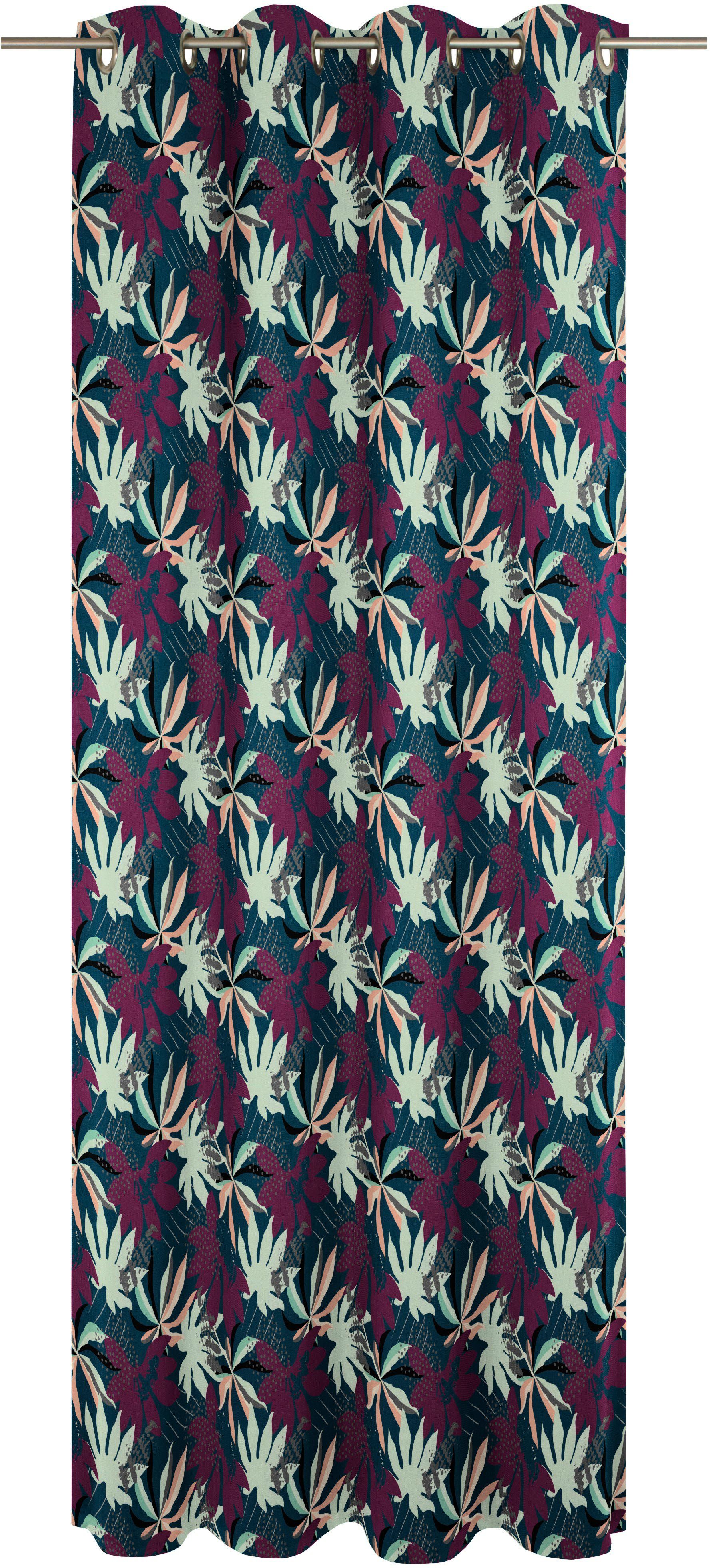 dunkelblau/lila Ösen Adam, nachhaltig Jungle, (1 Vorhang St), blickdicht, Jacquard,