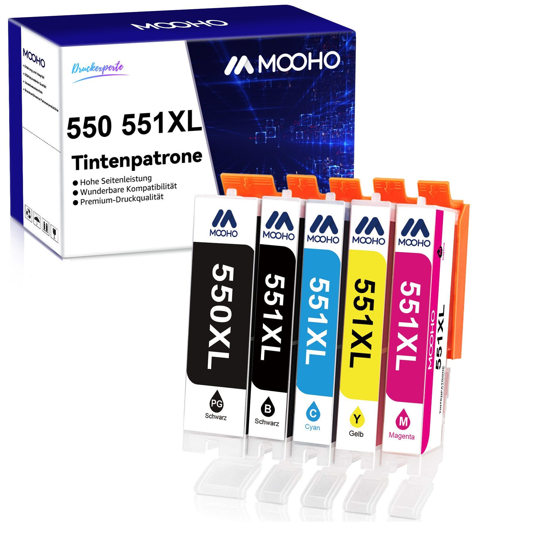 MOOHO 5/10er Ersatz für CANON PGI-550 CLI-551 XL 550 XL 551XL Tintenpatrone (Pixma MX725 MX920 MX925 iX6850 iP7200 iP7250 iP8750 MG5400 MG5450 MG5550, 5-tlg., MG5650 MG6350 MG6450 MG6650 MG7150 MG7500 MG7550 Drucker)