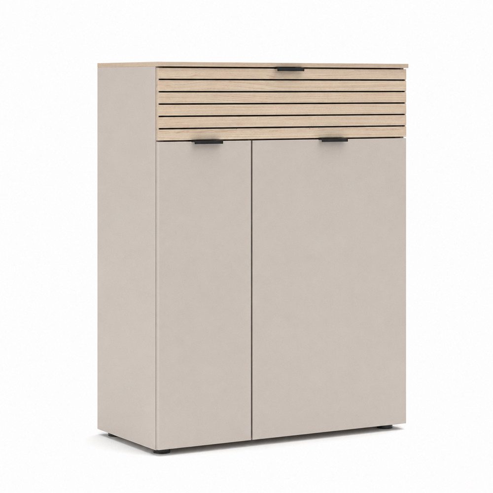 Lomadox Schuhschrank ISCHIA-36 in Beige mit Eiche, 78 cm breit, Softclose, Lamellenoptik