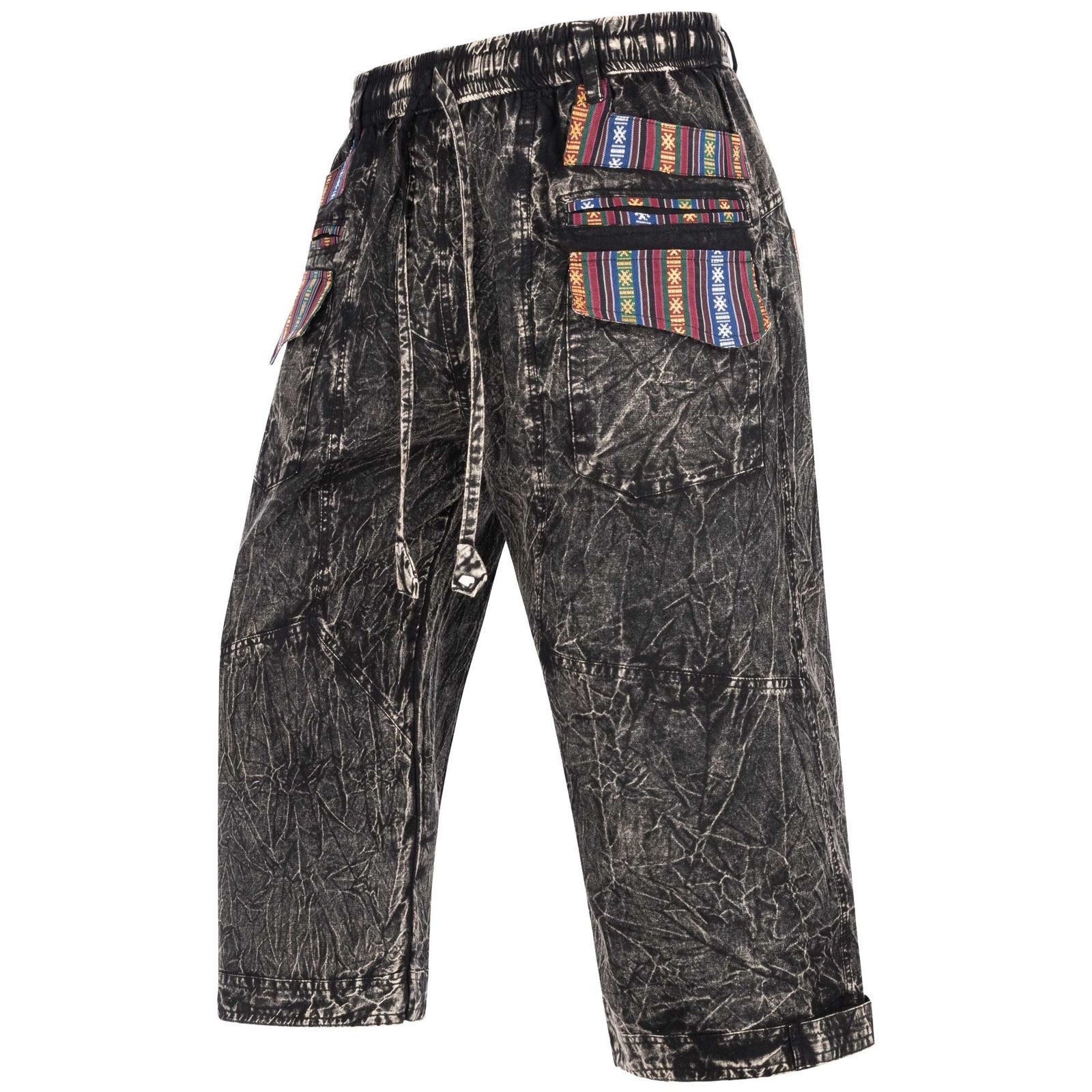 KUNST UND MAGIE Haremshose Kurze AHerren Hose 3/4 Baggy Cargo Yoga Shorts Hippie Goa Baumwolle