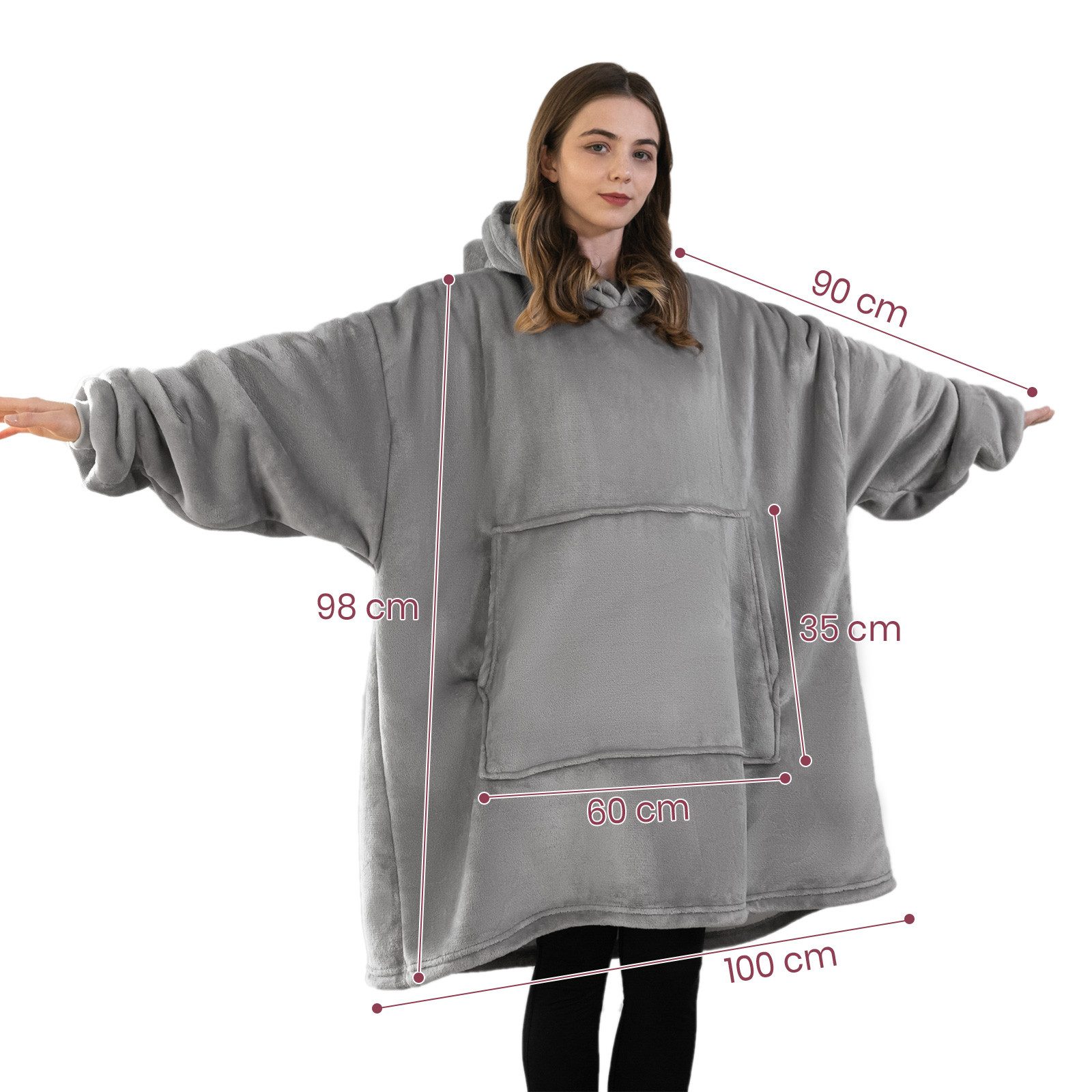 Wohndecke Tragbare Decke, Kuscheldecke mit Ärmeln, Sherpa, mit Taschen, Gra günstig online kaufen