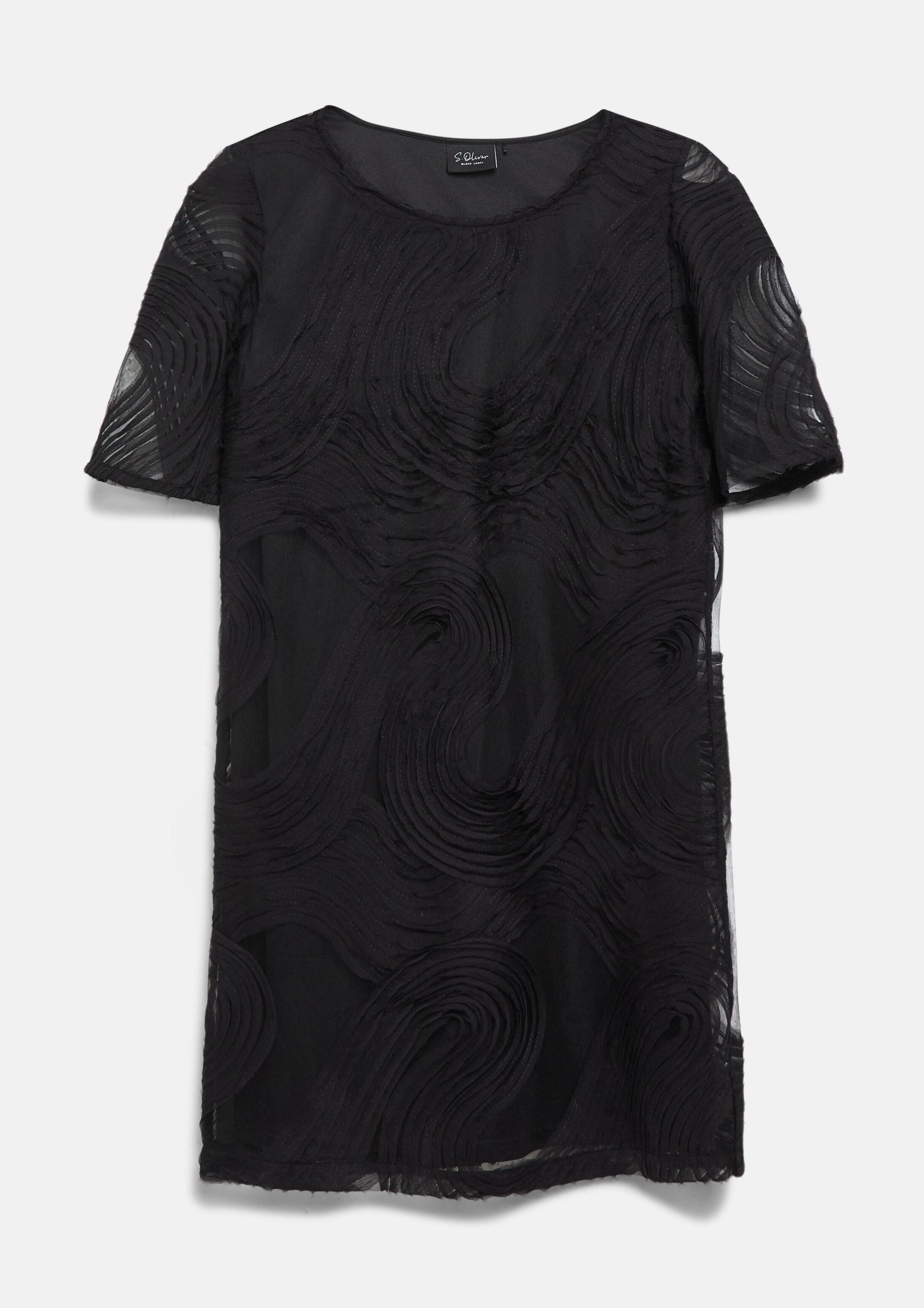 s.Oliver Midikleid Kleid Kleid mit U-Boot-Ausschnitt und Chiffon-Wellen-Muster