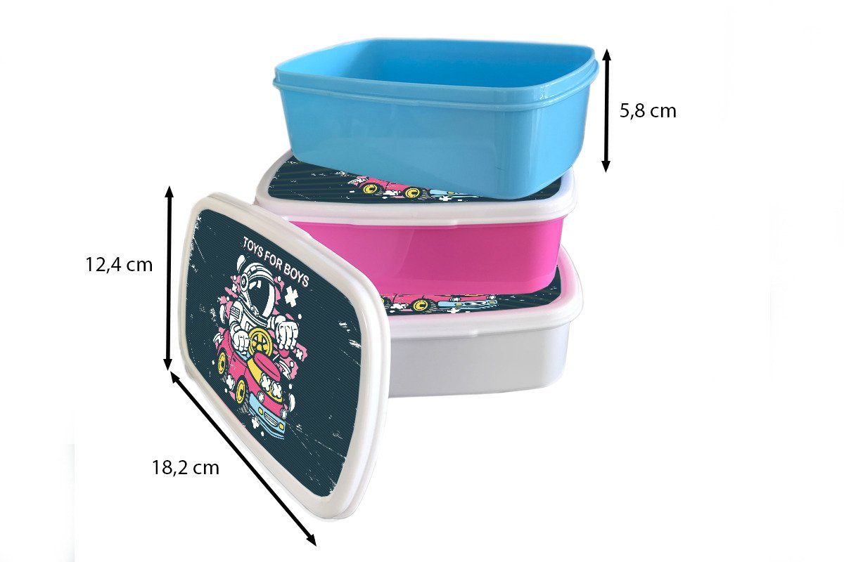 Brotbox Brotdose - (2-tlg), MuchoWow für - Snackbox, rosa Jahrgang Auto, Kunststoff, Mädchen, Astronaut Lunchbox Erwachsene, Kinder, Kunststoff