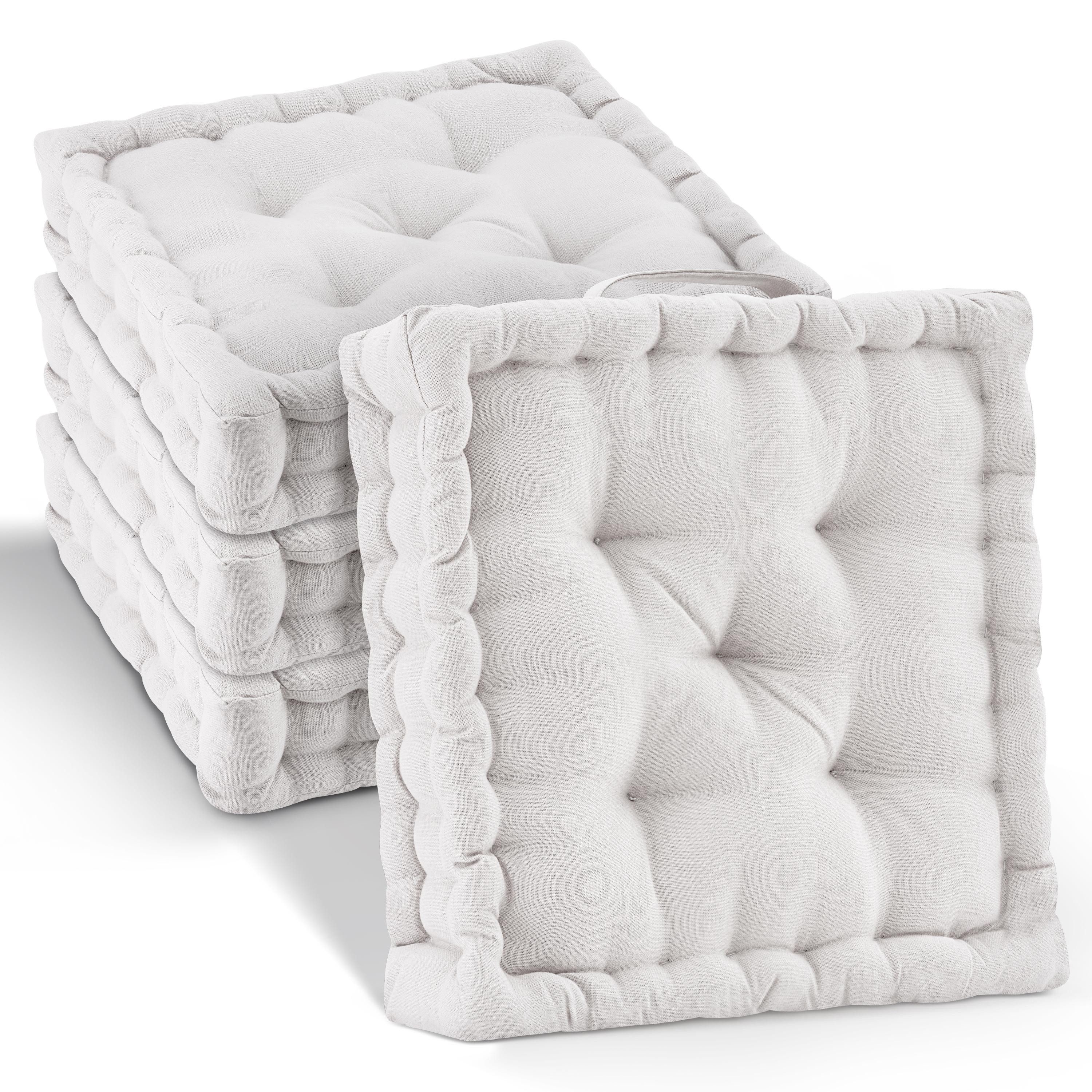 Beautissu Stuhlkissen 4er Set Bodenkissen Sitzkissen Mila, 50x50cm, Natur, Matratzenkissen 10cm, 100% Baumwolle Stuhlkissen Indoor & Outdoor