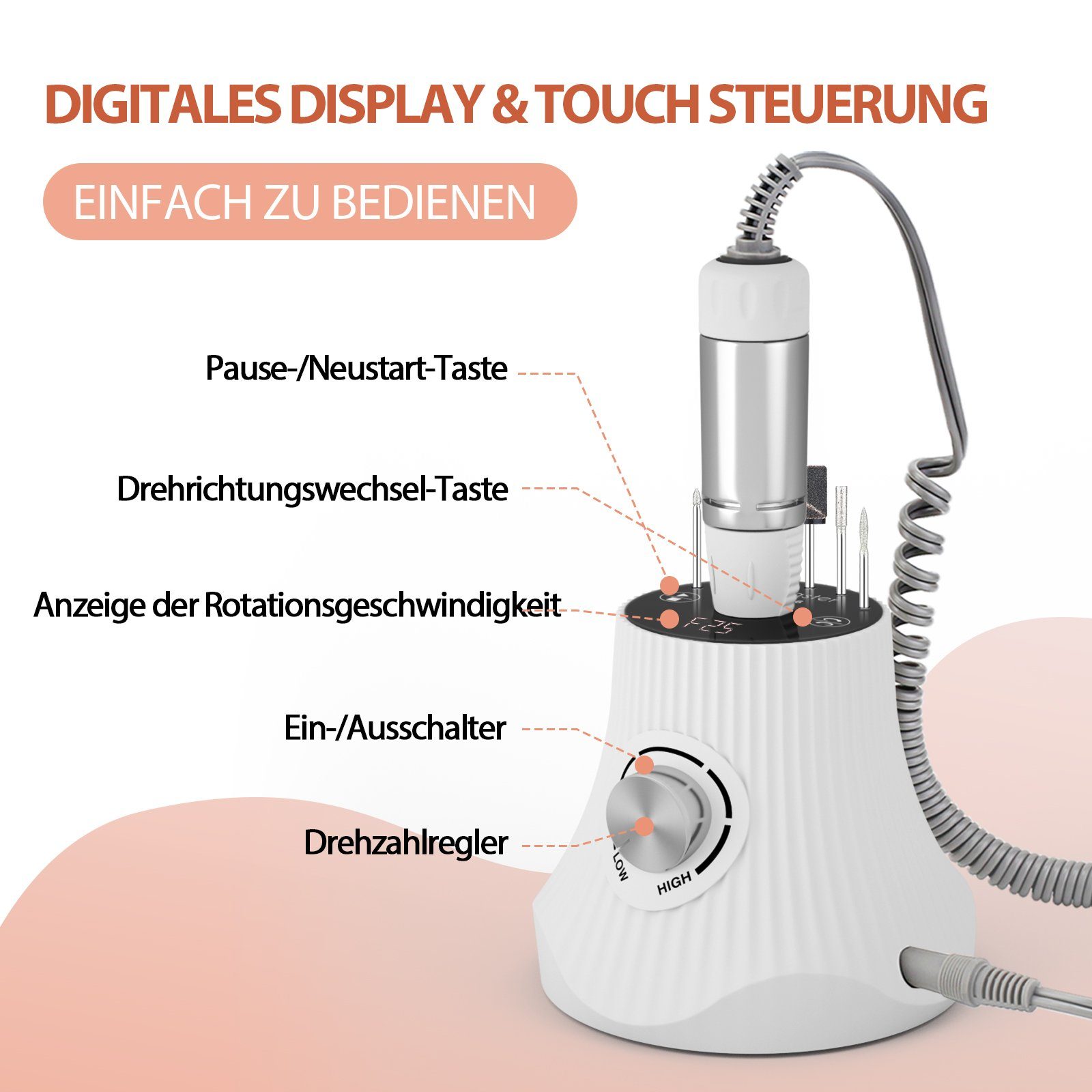 JCMaster Maniküre-Pediküre-Set, Touch Gelnägel Nagelfräser 30000RPM 4x Bits