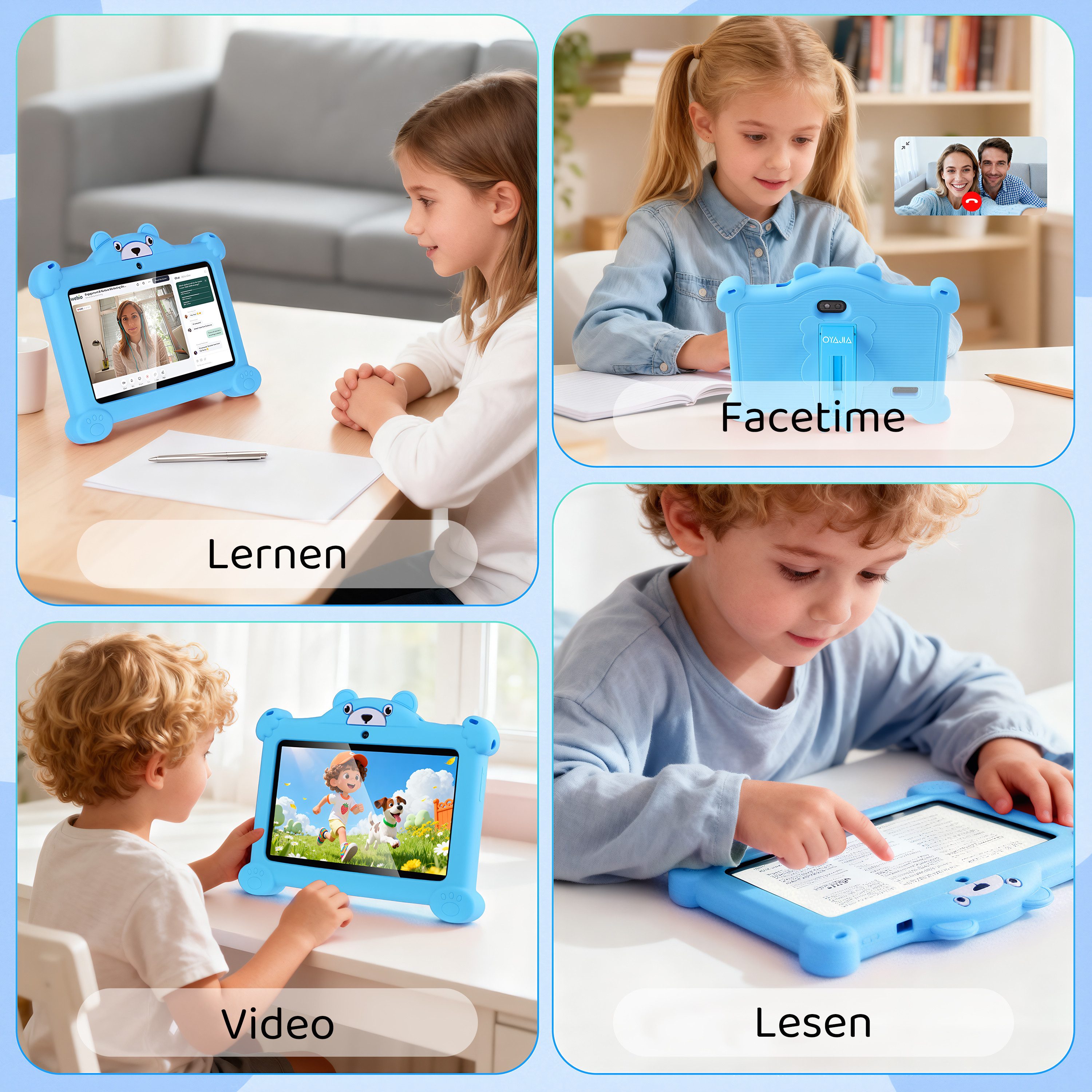 oyajia 7 Zoll mit Robuster Hülle, 4GB+64GB, WiFi Bluetooth IPS HD Android 15 Tablet (7", 64 GB, WiFi, Android 15 ab 3 Jahren, mit Hülle & Stift, Google Kids Space Gemini AI)