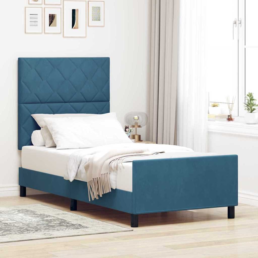 vidaXL Boxspringbett, Boxspringbett mit Kopfteil Dunkelblau 90 x 190 cm Samt