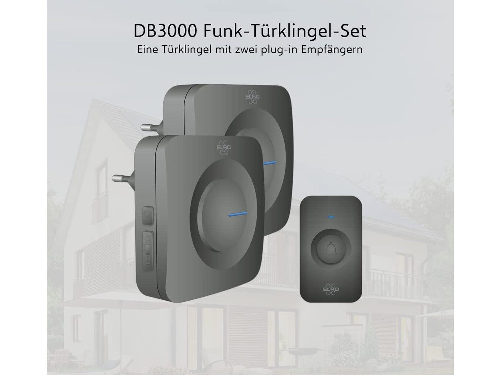 Elro Türklingel-Set, 2 Empfänger, 52 Klingeltöne, (3-tlg), Funkklingel mit Batterie Klingelanlage mit 2 Türgongs für Schwerhörige – Bild 2 von 5
