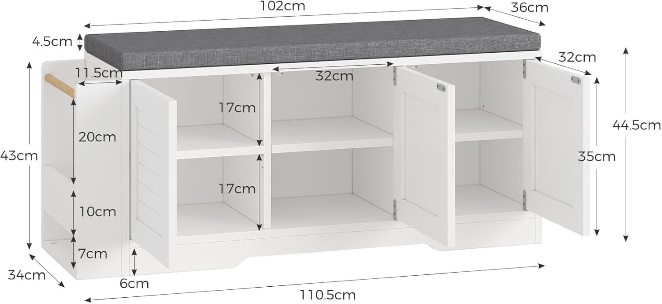 MSMASK Schuhbank Schuhregal mit Stauraum und gepolstertem Kissen, 34 x 110 günstig online kaufen