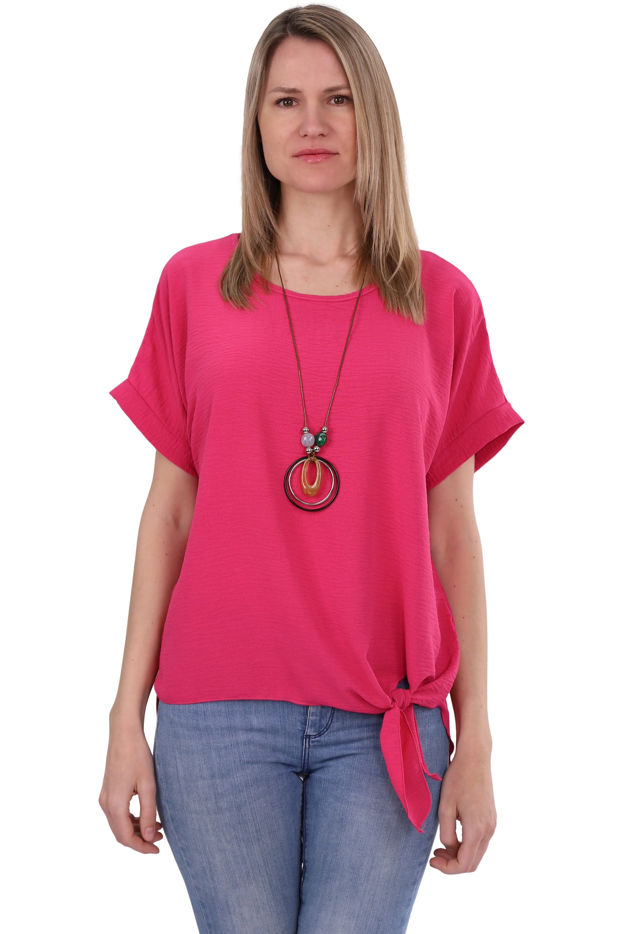 malito more than fashion Blusenshirt malito Damen Blusenshirt 10508 mit Bindeknoten und Kette Einheitsgröße