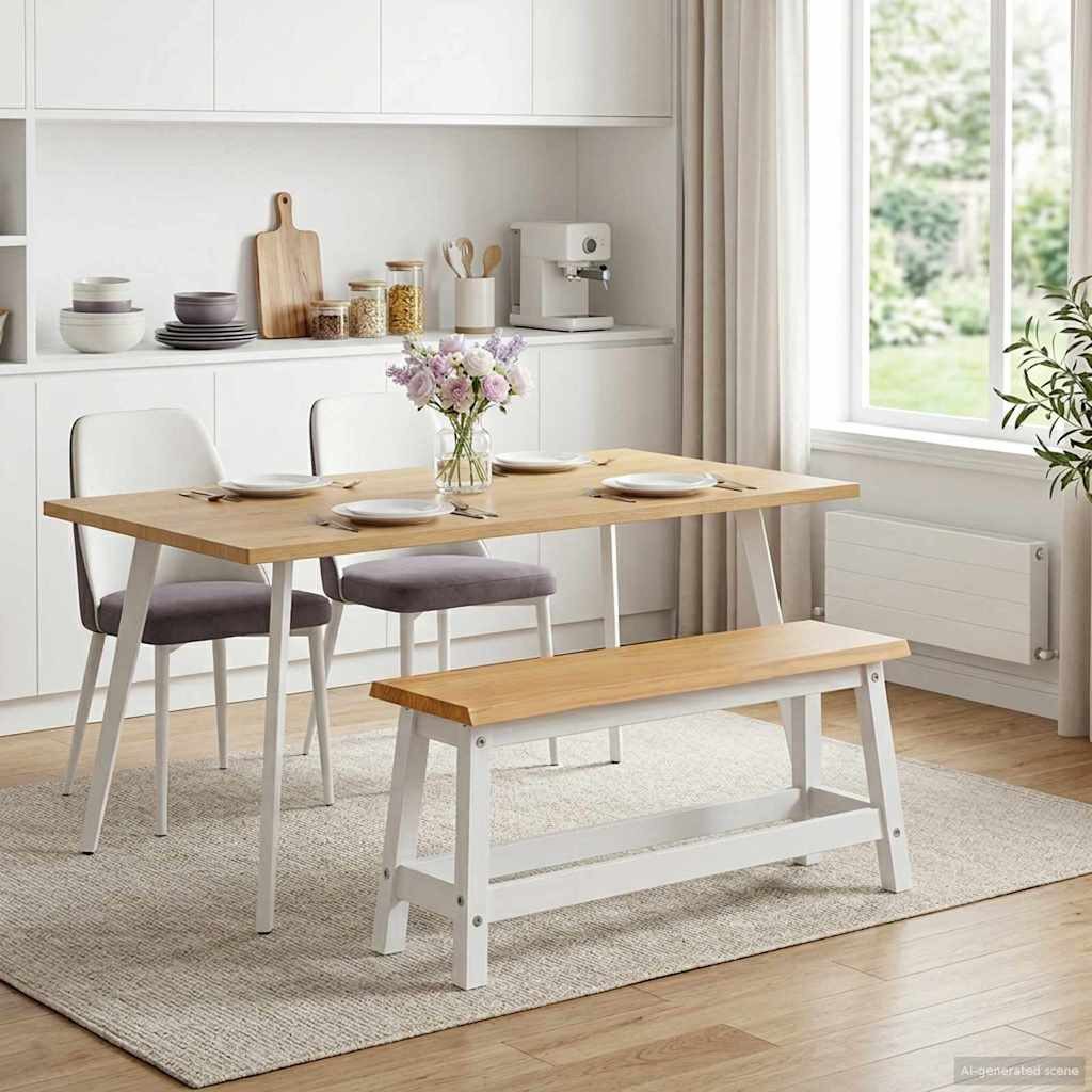 vidaXL Essbank Esstischbank EKAI Weiß 91,5 x 29 x 45,5 cm Massives Kiefernholz (1-St)