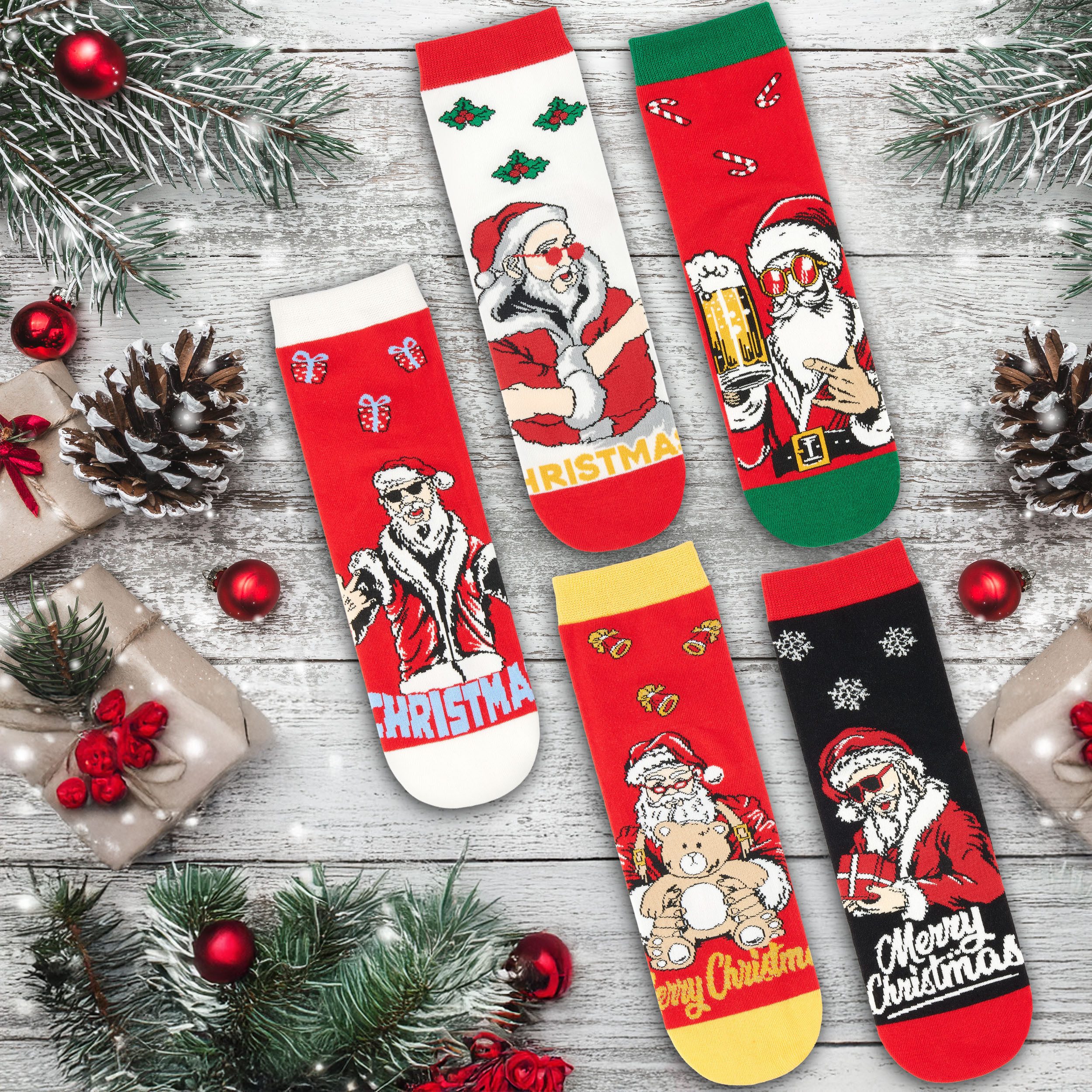 BRUBAKER Socken Herren Weihnachtssocken - Cool Santa (Geschenkset mit spaßi günstig online kaufen