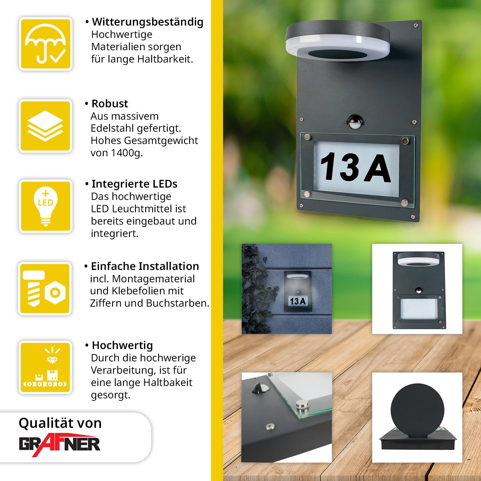 Grafner Wandleuchte Wandlampe Edelstahl mit Hausnummer WL10962 Anthrazit Be günstig online kaufen