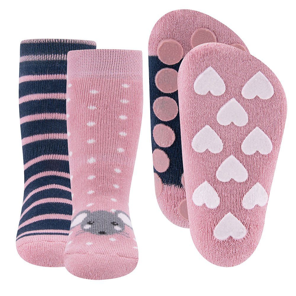 Ewers ABS-Socken Stoppersocken Maus/Ringel (2-Paar) rosa-tinte