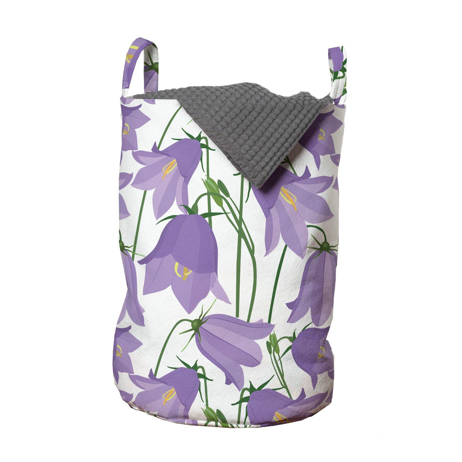 Abakuhaus Wäschesäckchen Wäschekorb mit Griffen Kordelzugverschluss für Waschsalons, Botanisch Glockenblumen Garten