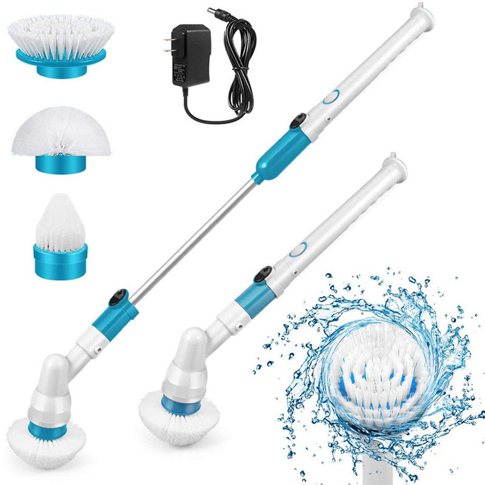 MOPUEA Reinigungsbürste Elektrische Reinigungsbürste mit 3 Köpfen & Verlängerungsstange, (Elektrischer Reinigungsbürsten-Set mit Verlängerungsstange, 2in1 Handgriff, verlängerbar, für Bad, Küche und Boden), Kabellos, 300 U/min, 120° schwenkbar, 2000mAh