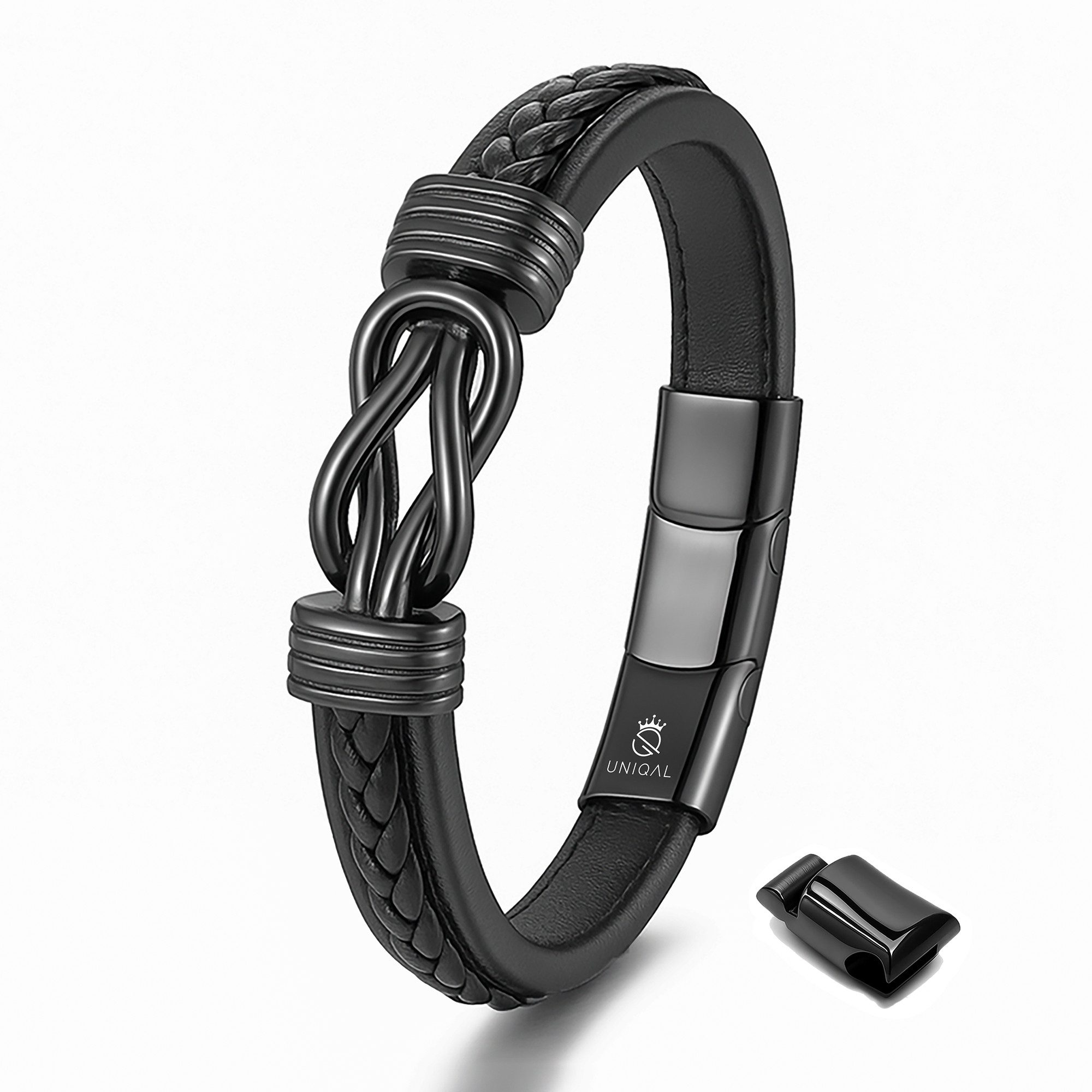 UNIQAL.de Lederarmband ETERNAL – stilvolles Infinity Armband aus Leder & Edelstahl (ideales Geschenk für Vater, Sohn oder Partner, Magnetverschluss mit Verlängerungsglied), Deutsche Handwerkskunst. Hochwertiges Design. Made by Uniqal.
