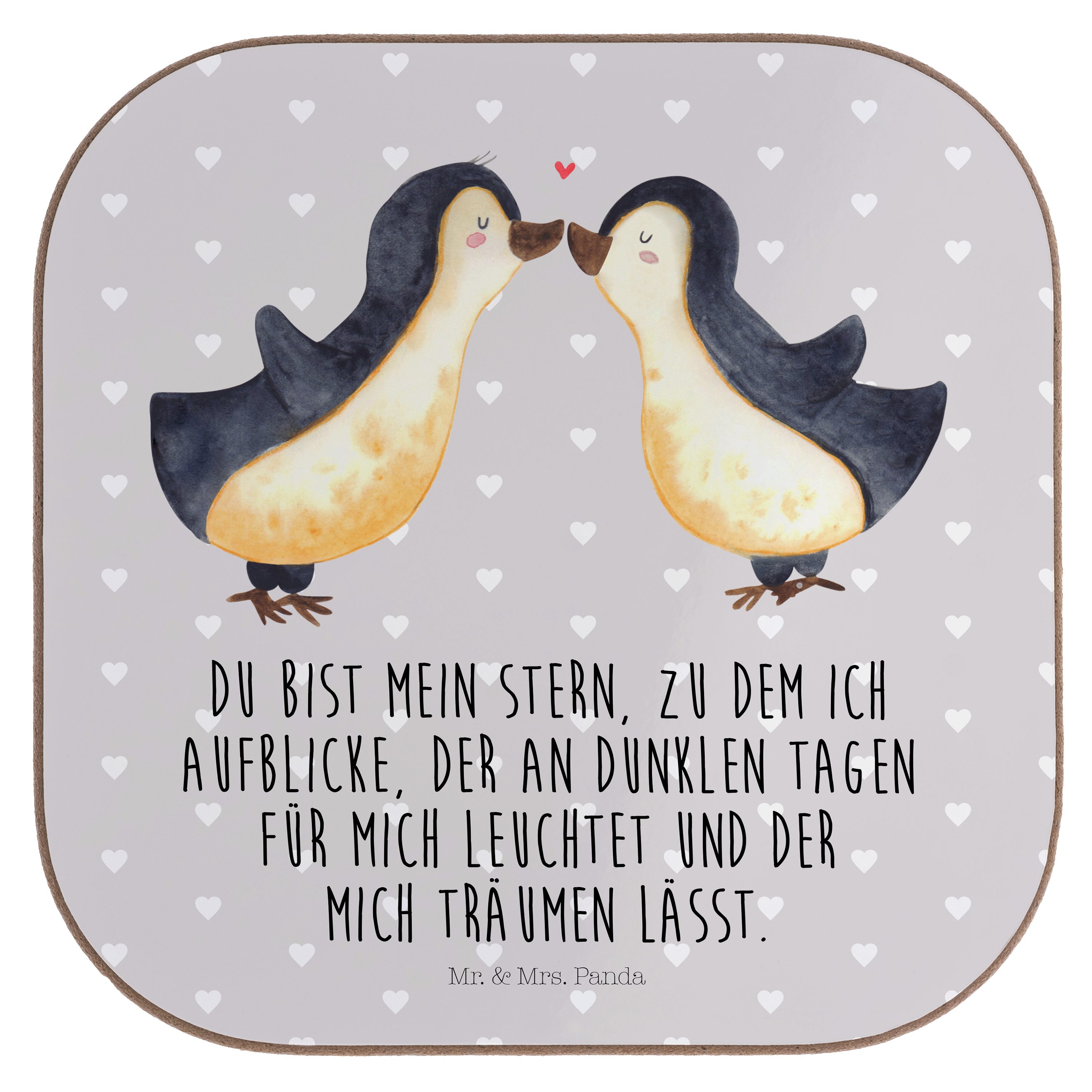 Mr. & Mrs. Panda Getränkeuntersetzer Pinguin Liebe - Grau Pastell - Geschenk, Freundin, Glasuntersetzer, V, 1-tlg.