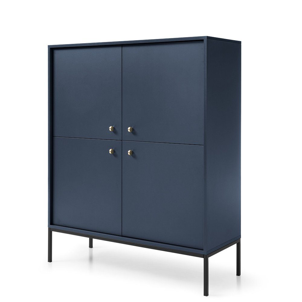 Lomadox Highboard MALAGA-160, in marineblau, Fußgestell schwarz, goldene Griffe