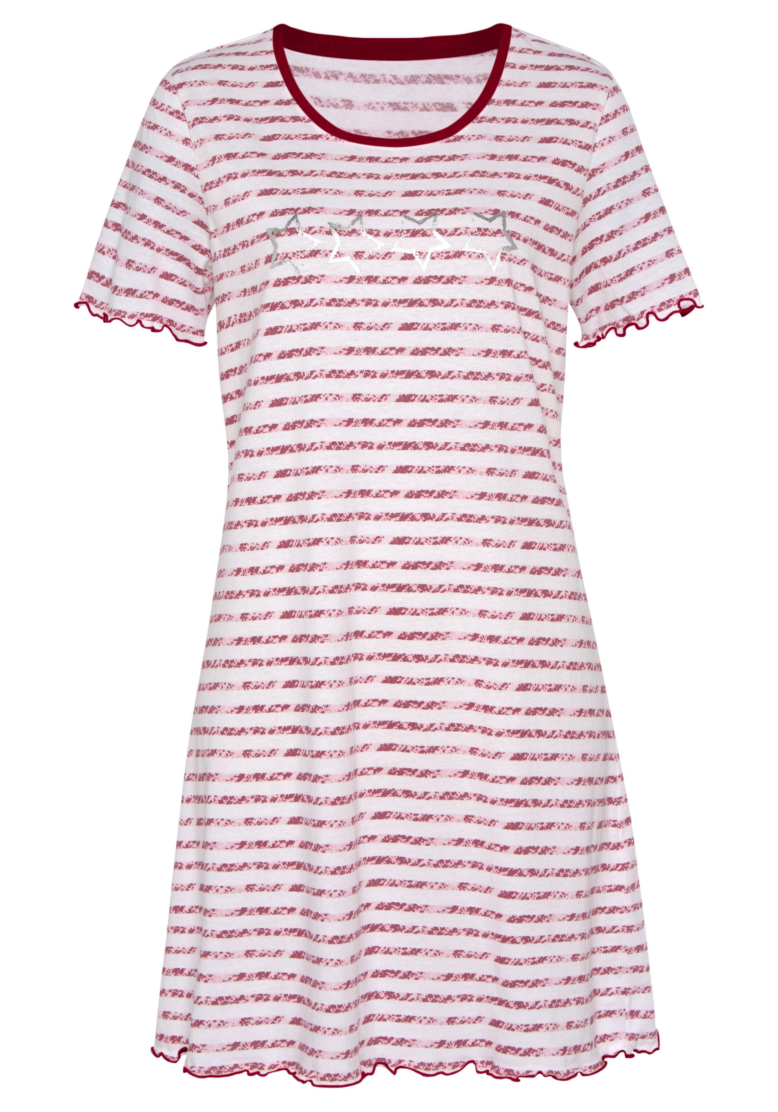 Vivance Dreams Kräuselsaum Sleepshirt mit pink-rot-gestreift