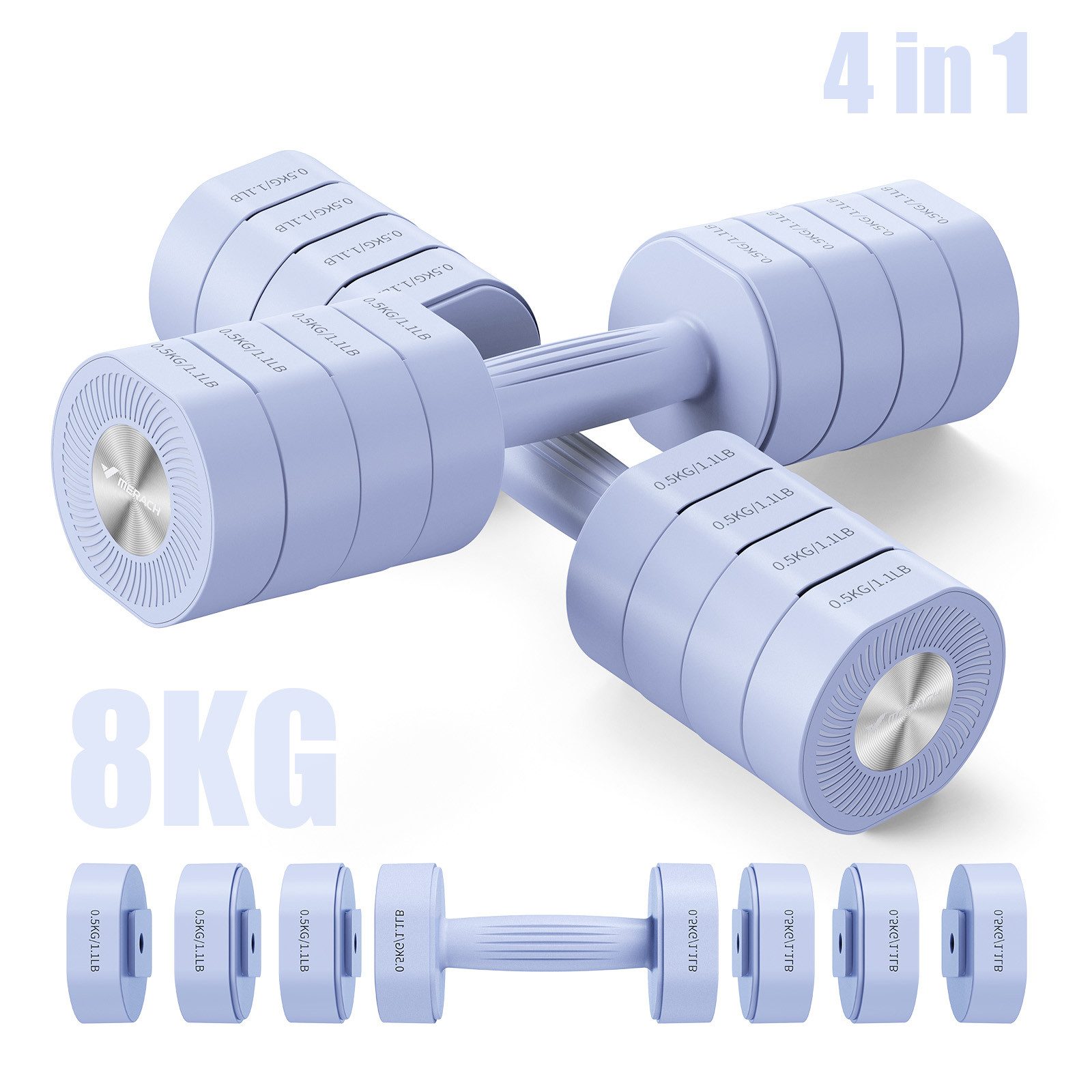 Hantel 4 in 1 Hanteln Set Verstellbar, Fitness Hanteln für Zuhause