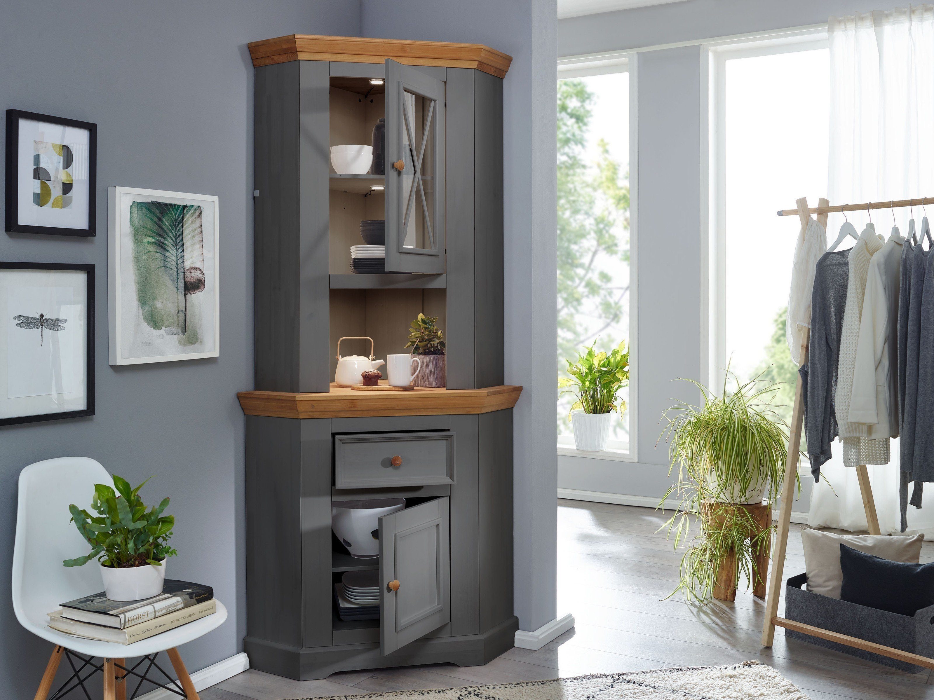 Lebenswert Buffet WZ-0133 aus Kiefer massiv in grau mit einer Schublade und 2 Türen