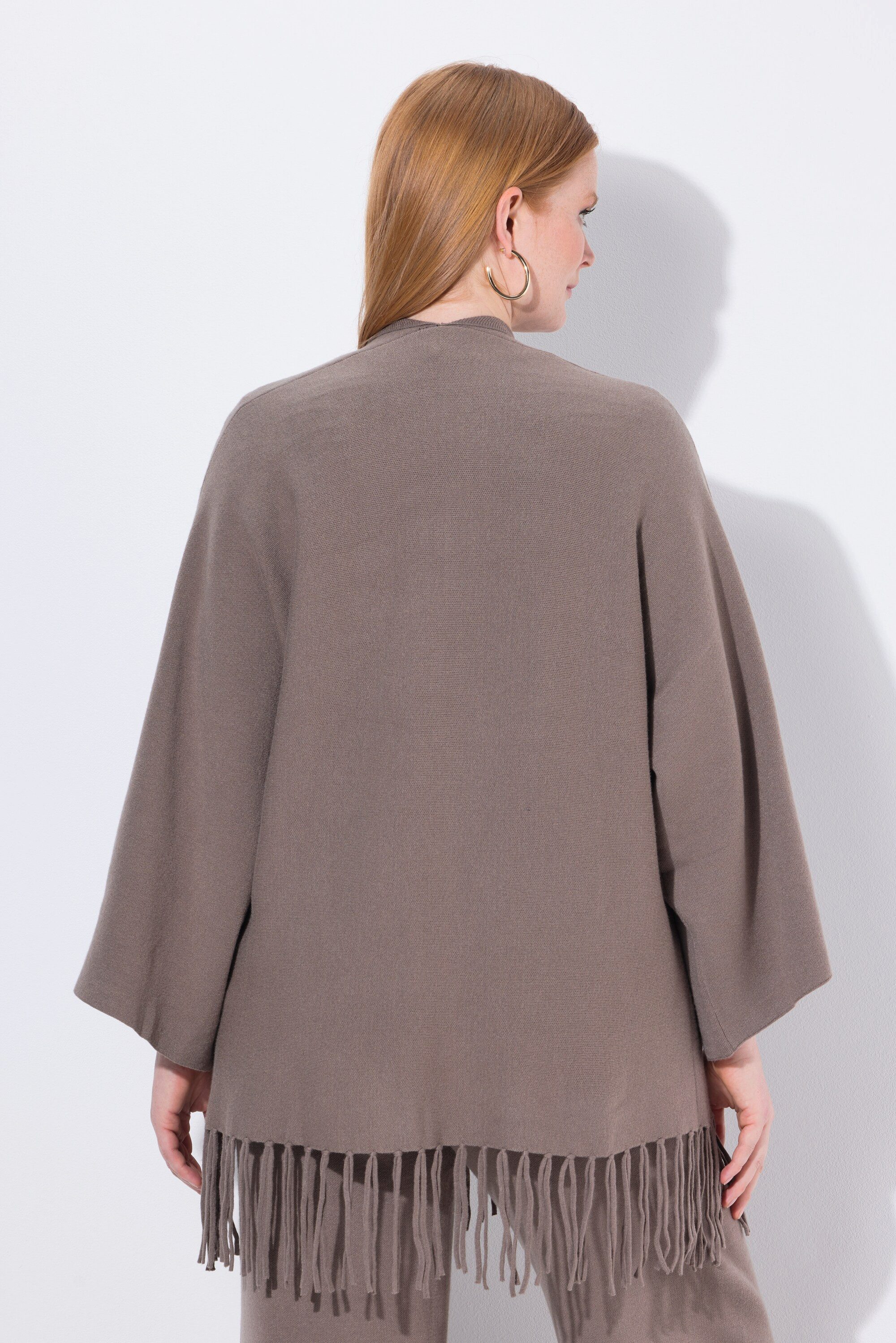 Ulla Popken Strickjacke Strickjacke Fransensaum ohne Verschluss Langarm